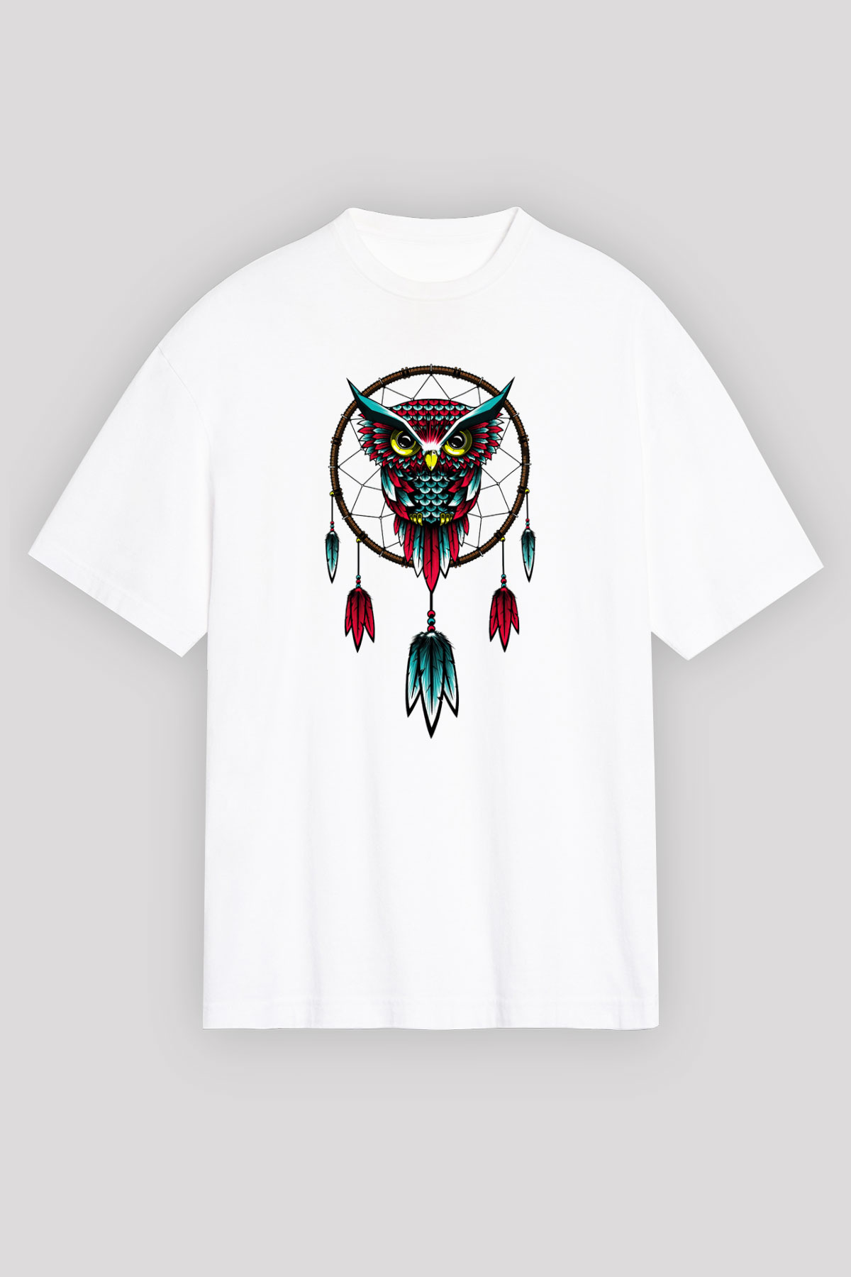 Baykuş Beyaz Unisex Oversize Tişört T-Shirt