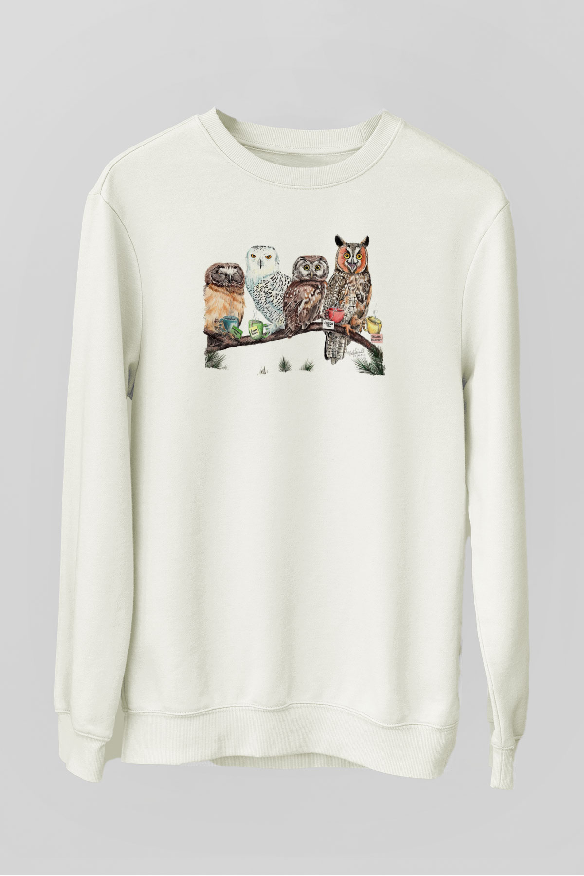 Baykuş Beyaz Unisex Sweatshirt