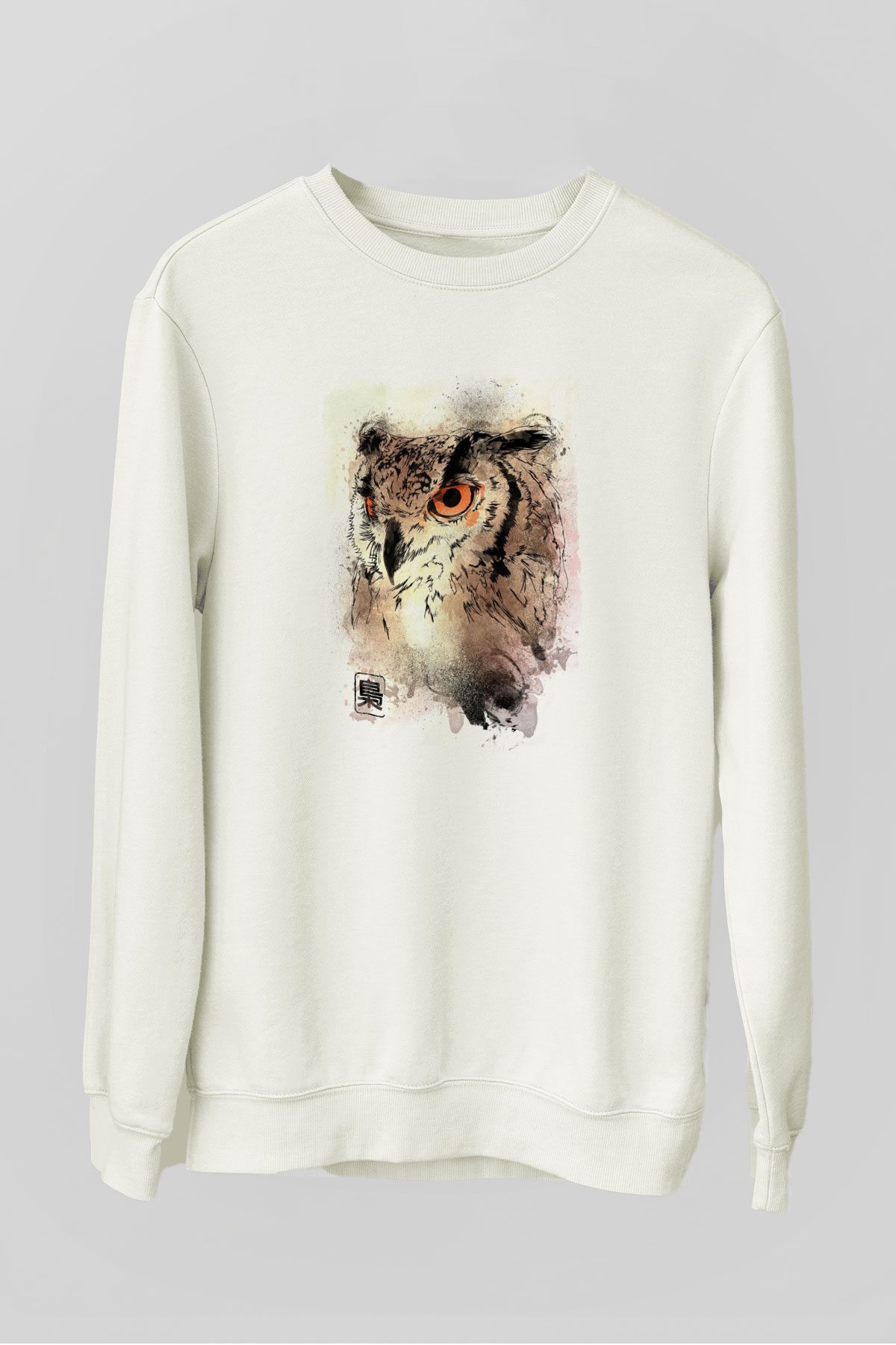 Baykuş Beyaz Unisex Sweatshirt