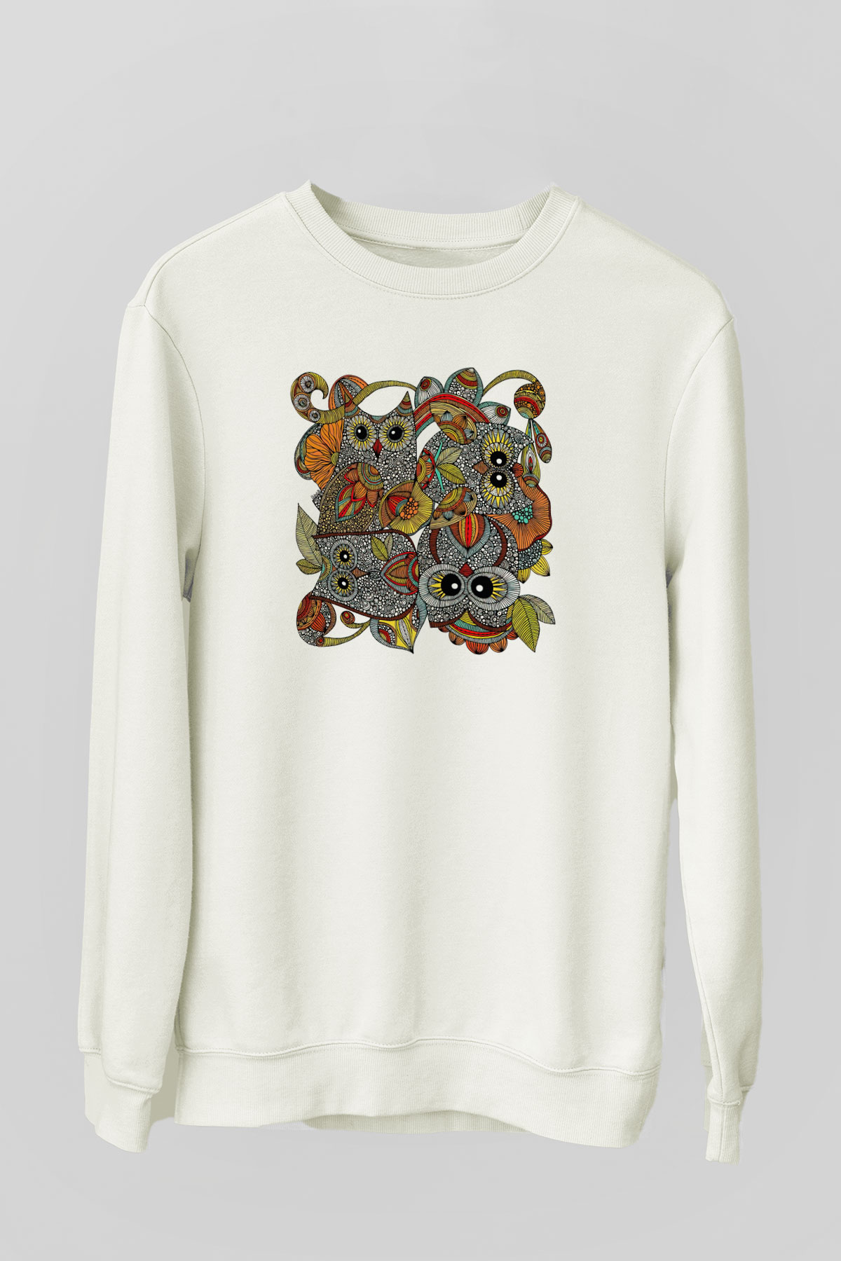 Baykuş Beyaz Unisex Sweatshirt