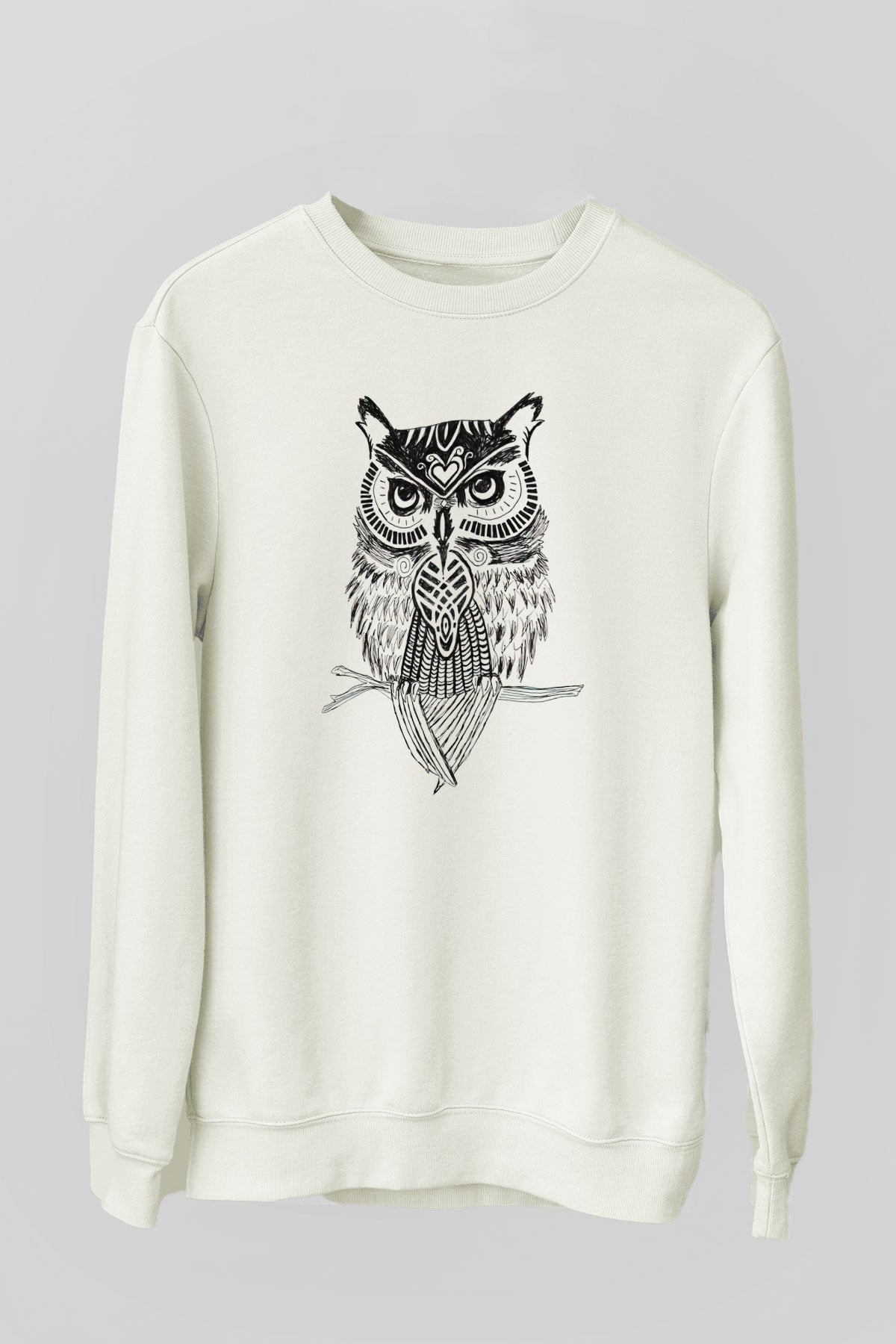 Baykuş Beyaz Unisex Sweatshirt