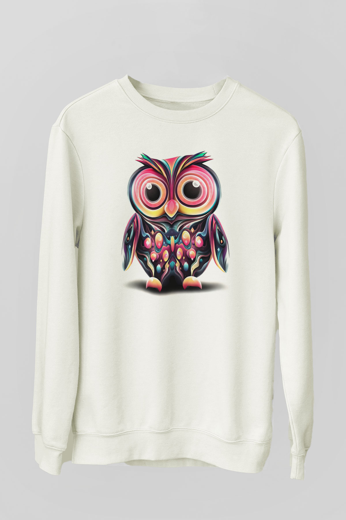 Baykuş Beyaz Unisex Sweatshirt