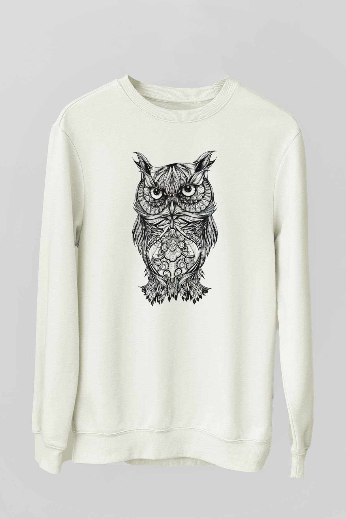 Baykuş Beyaz Unisex Sweatshirt