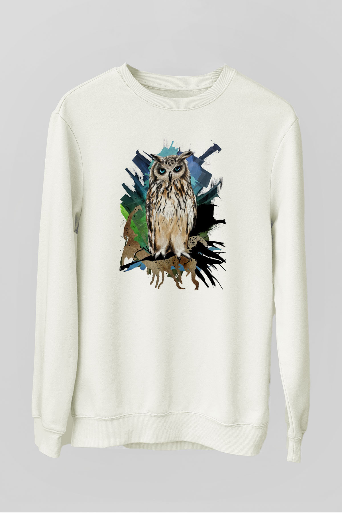 Baykuş Beyaz Unisex Sweatshirt