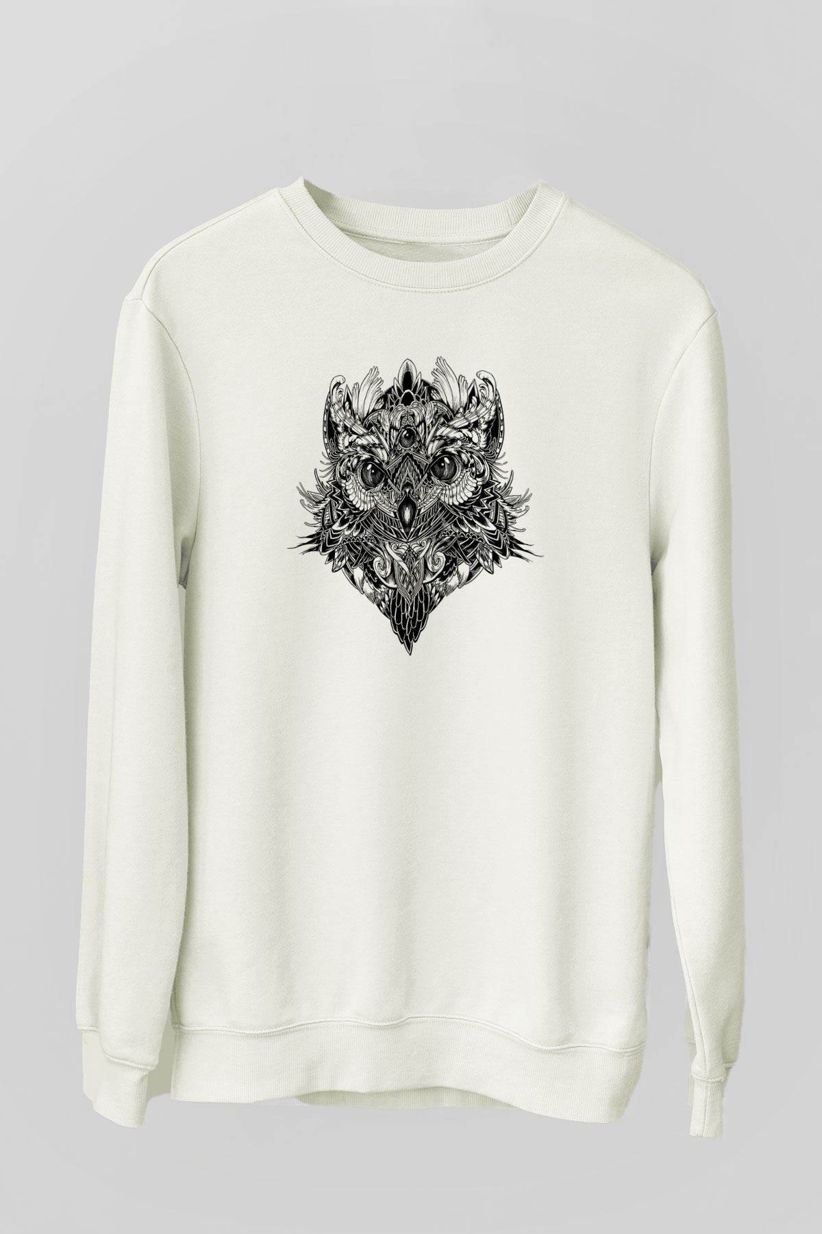 Baykuş Beyaz Unisex Sweatshirt