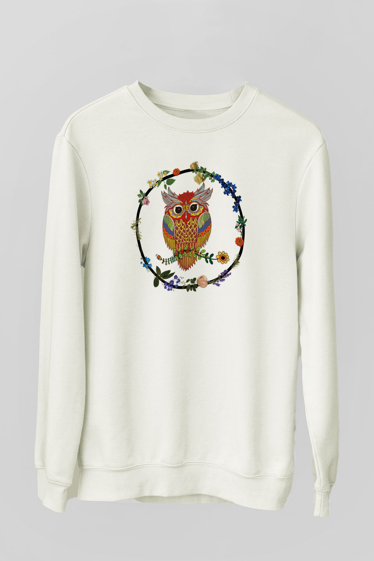 Baykuş Beyaz Unisex Sweatshirt