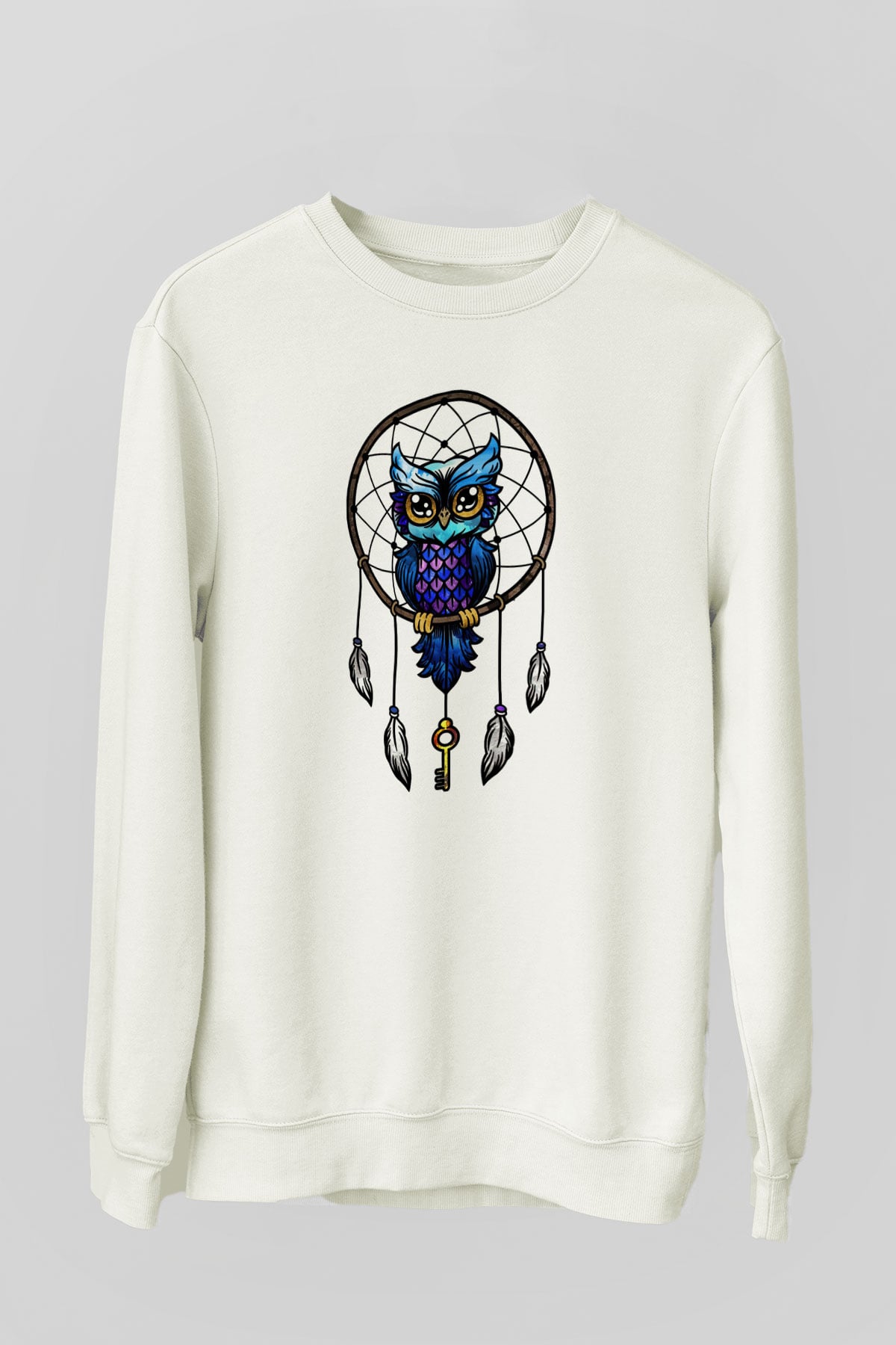 Baykuş Beyaz Unisex Sweatshirt