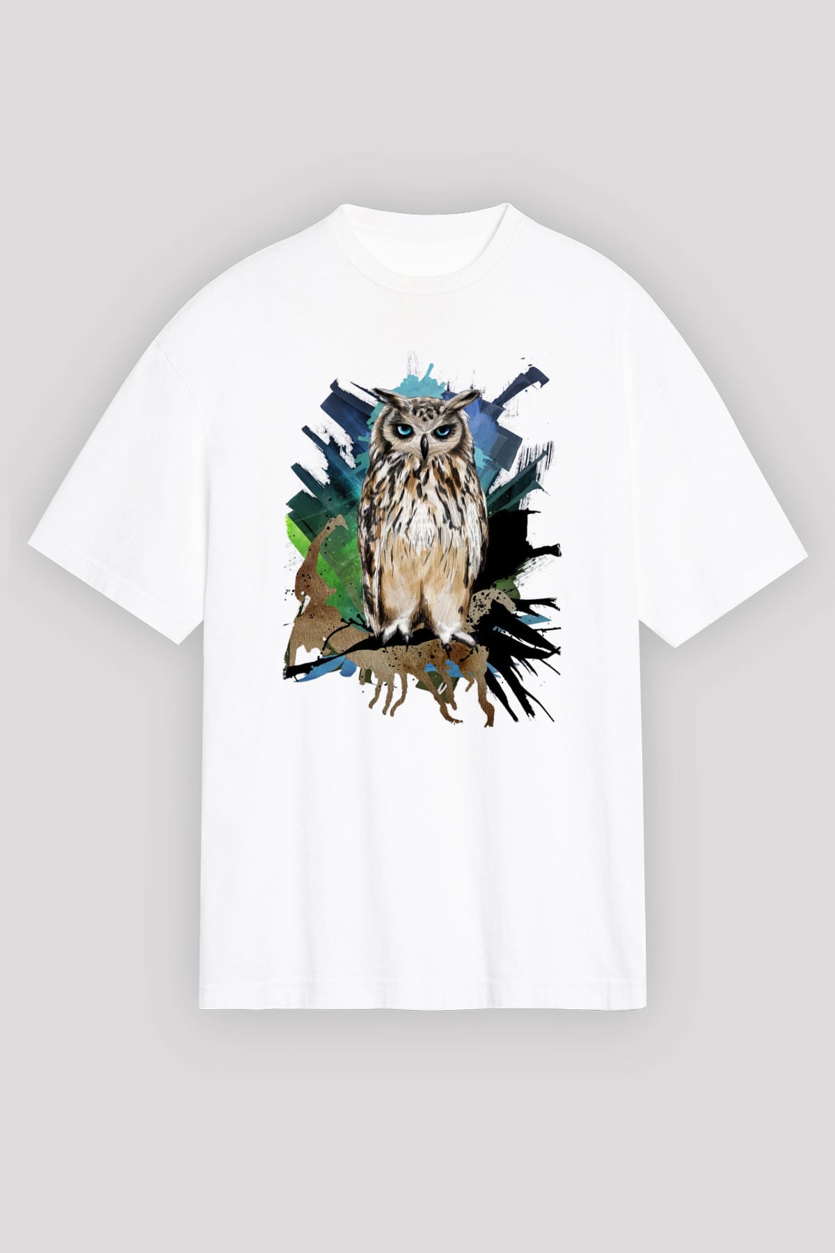 Baykuş Beyaz Unisex Tişört T-Shirt - TişörtFabrikası