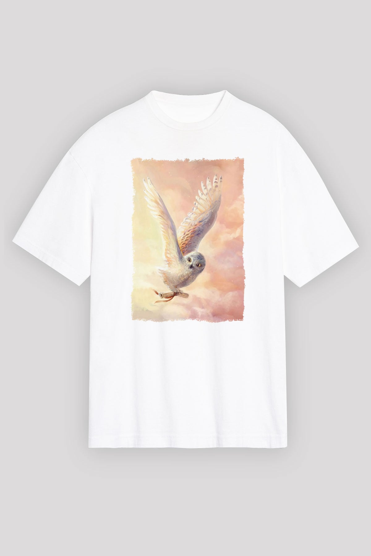 Baykuş Beyaz Unisex Tişört T-Shirt - TişörtFabrikası