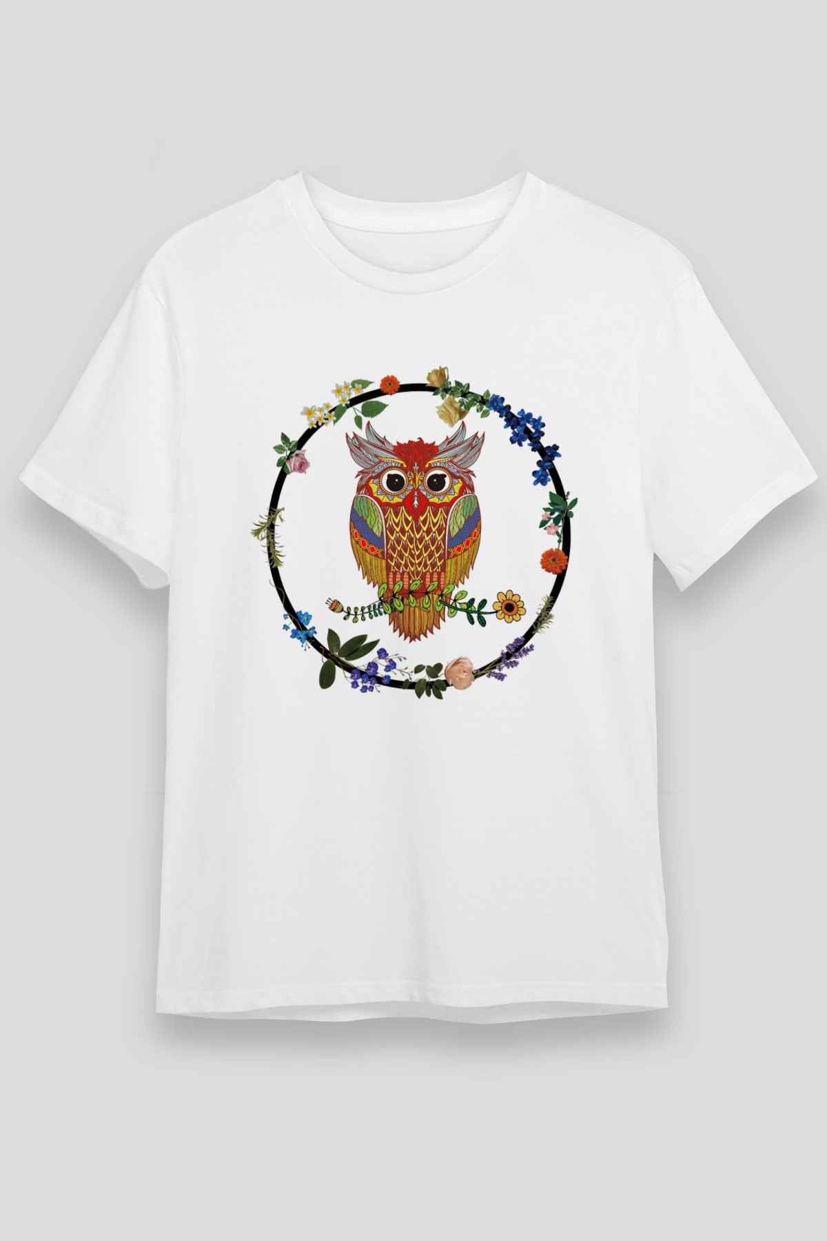 Baykuş Beyaz Unisex Tişört T-Shirt - TişörtFabrikası