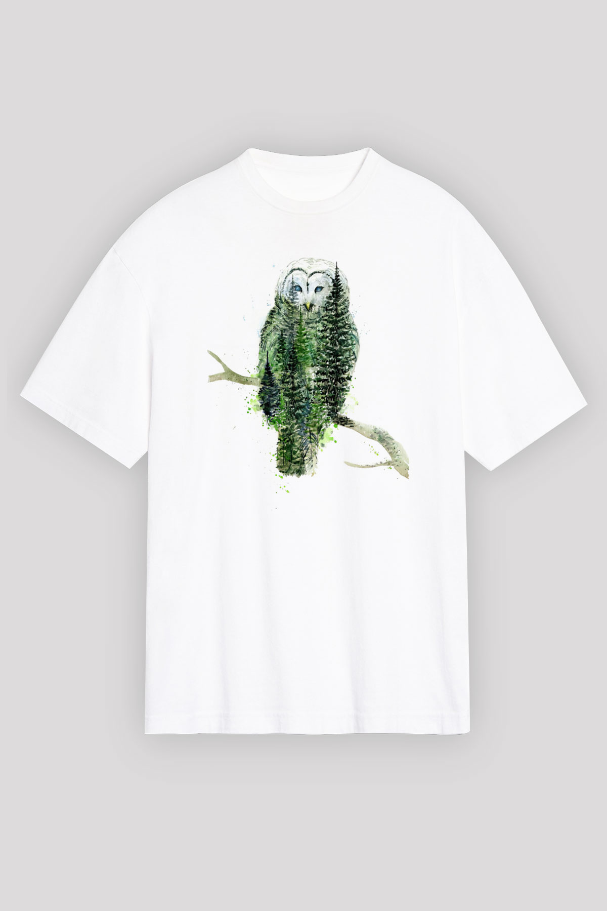Baykuş Beyaz Unisex Tişört T-Shirt - TişörtFabrikası