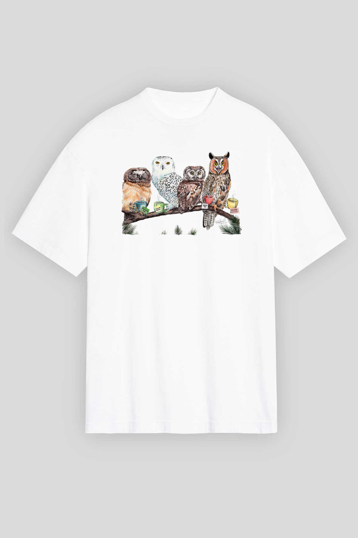 Baykuş Beyaz Unisex Tişört T-Shirt - TişörtFabrikası