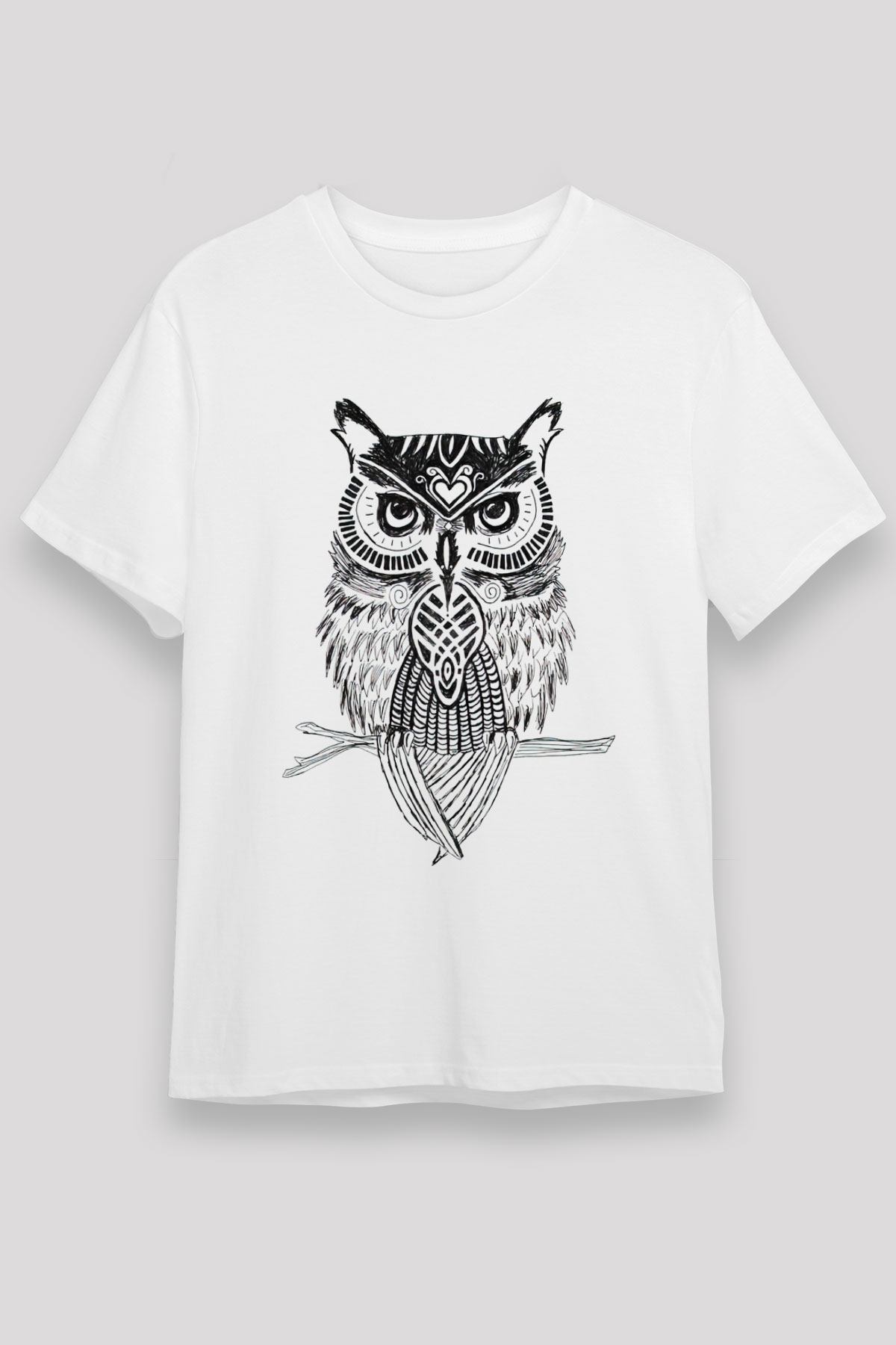 Baykuş Beyaz Unisex Tişört T-Shirt - TişörtFabrikası