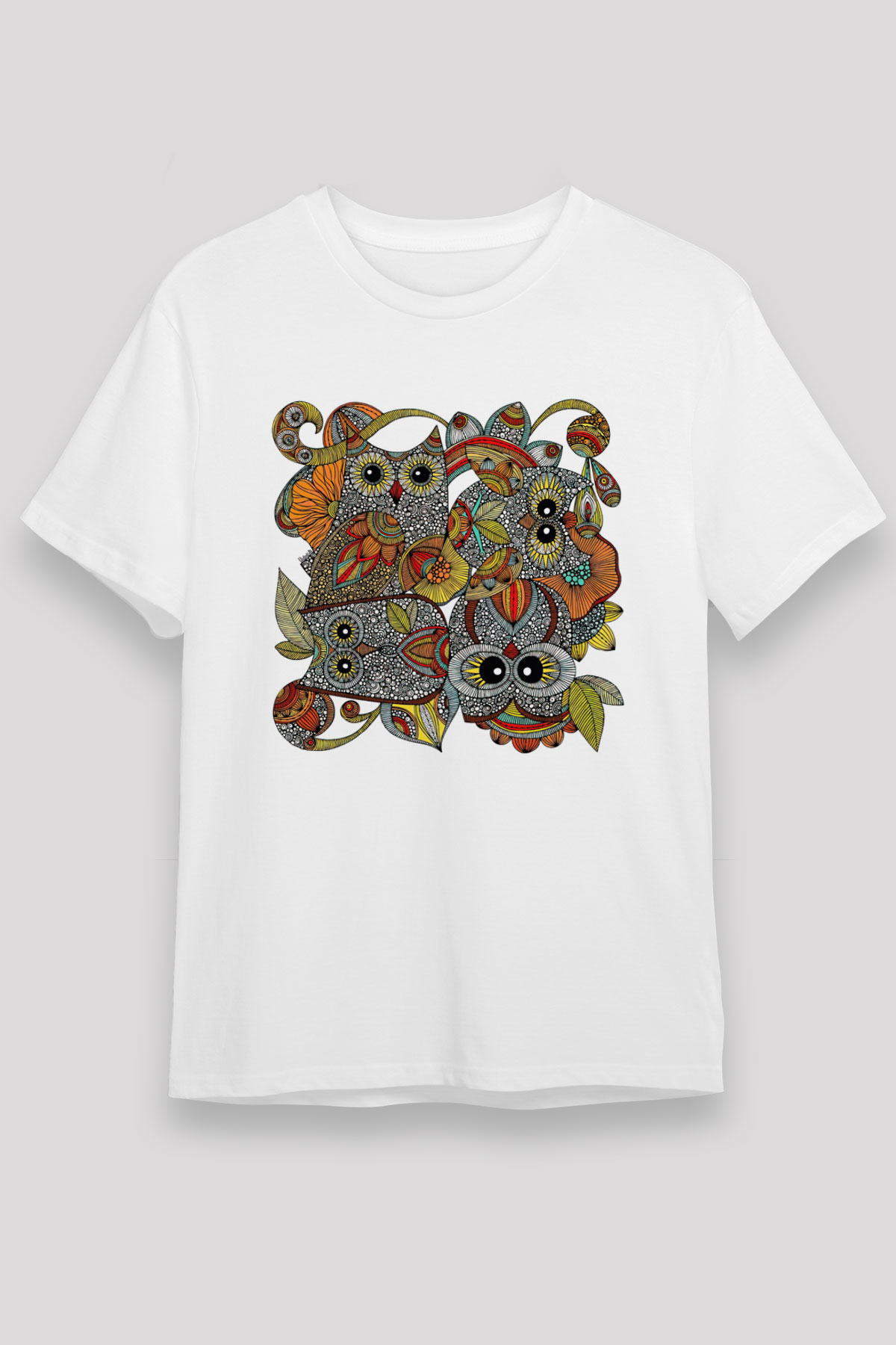 Baykuş Beyaz Unisex Tişört T-Shirt - TişörtFabrikası