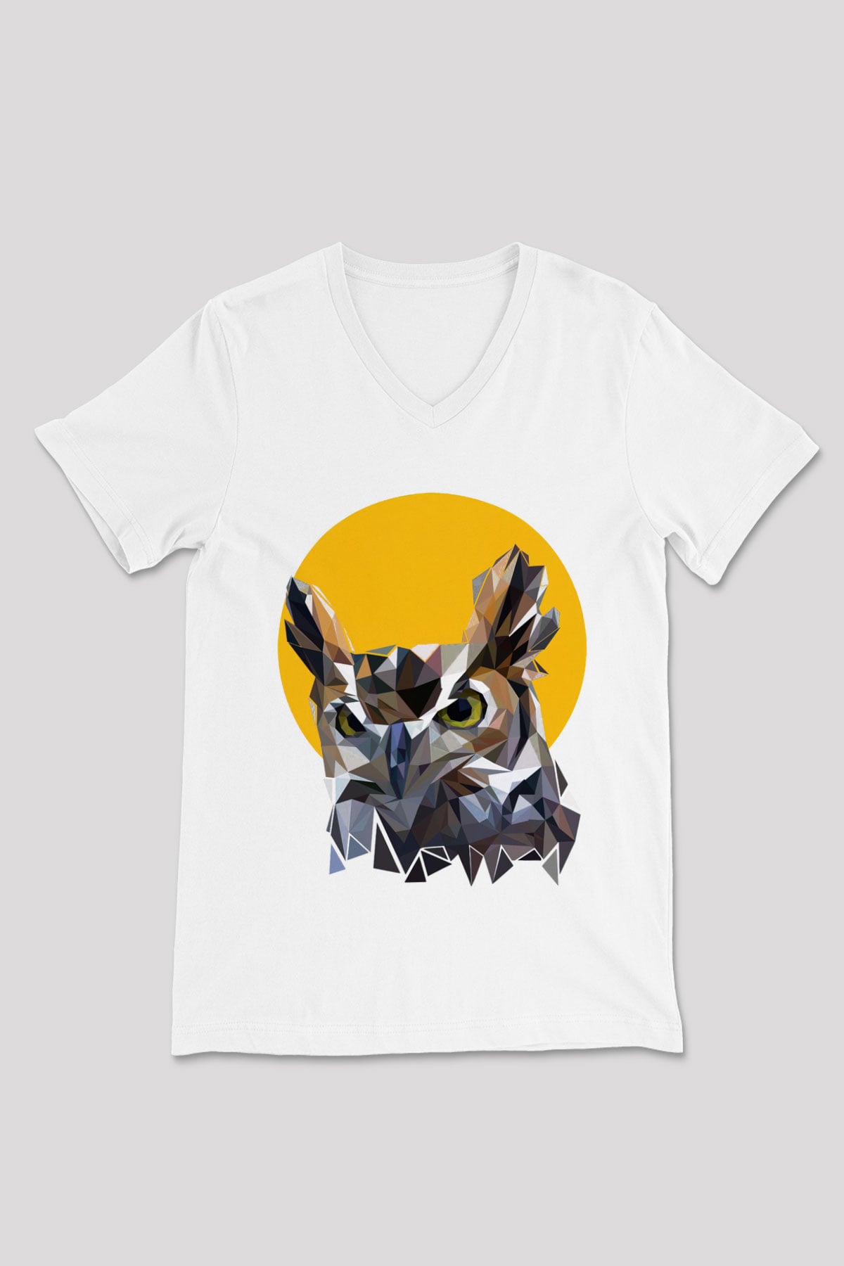 Baykuş Beyaz Unisex V Yaka Tişört