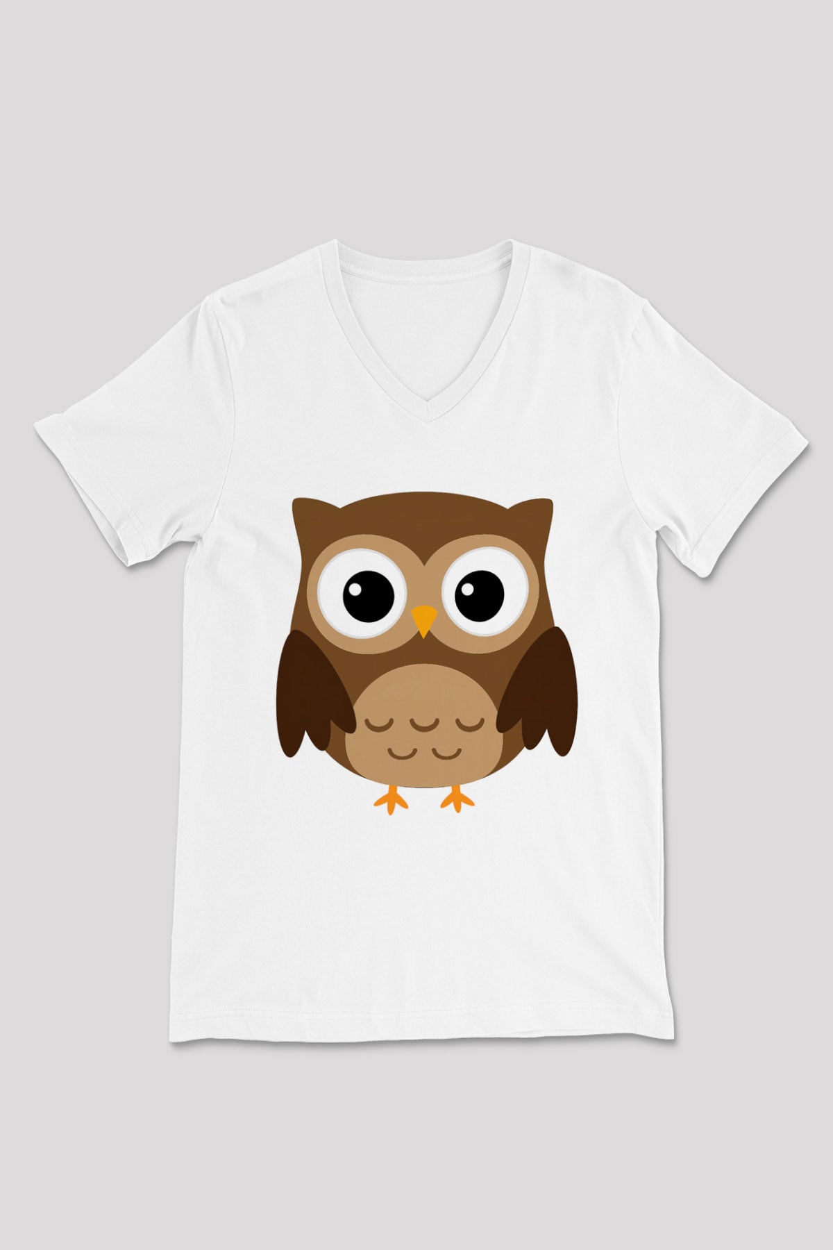 Baykuş Beyaz Unisex V Yaka Tişört T-Shirt