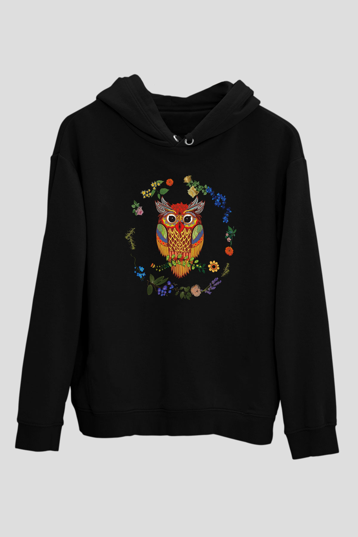 Baykuş Siyah Unisex Hoodie