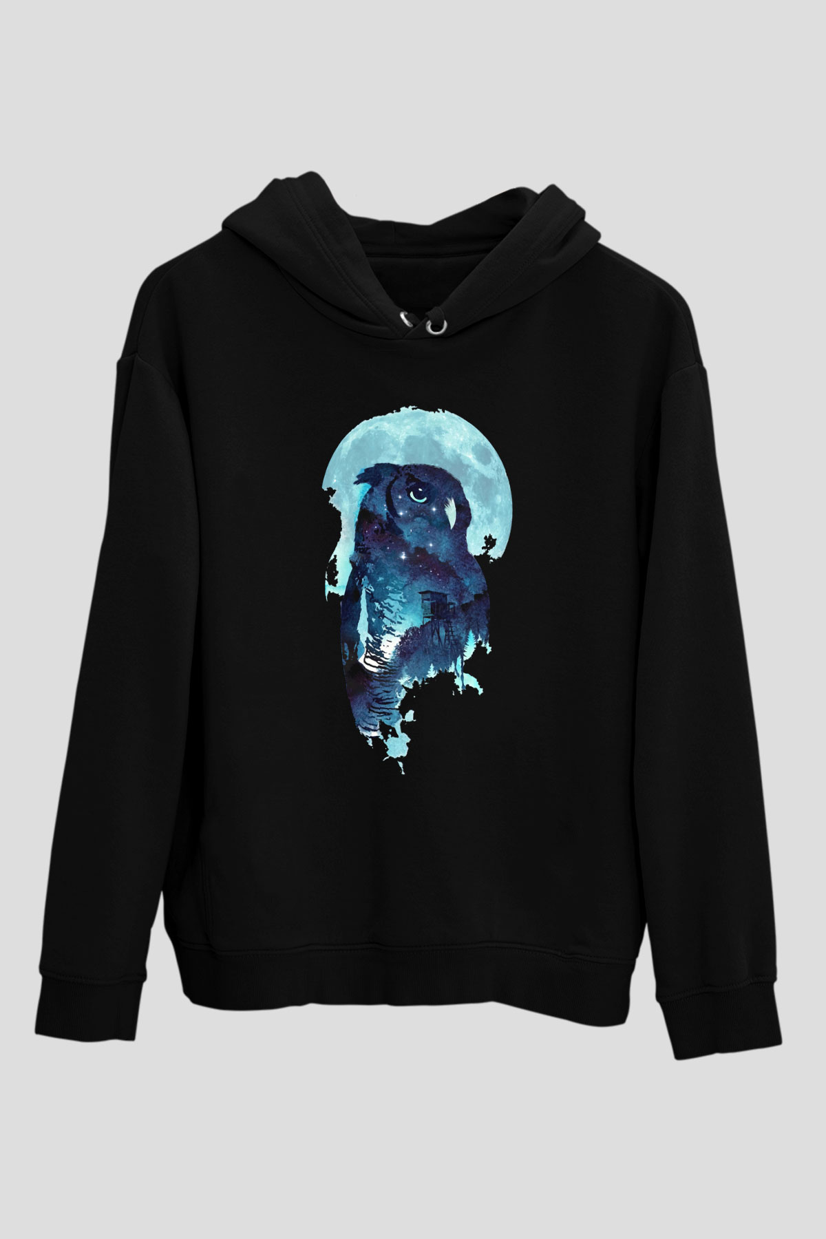 Baykuş Siyah Unisex Hoodie