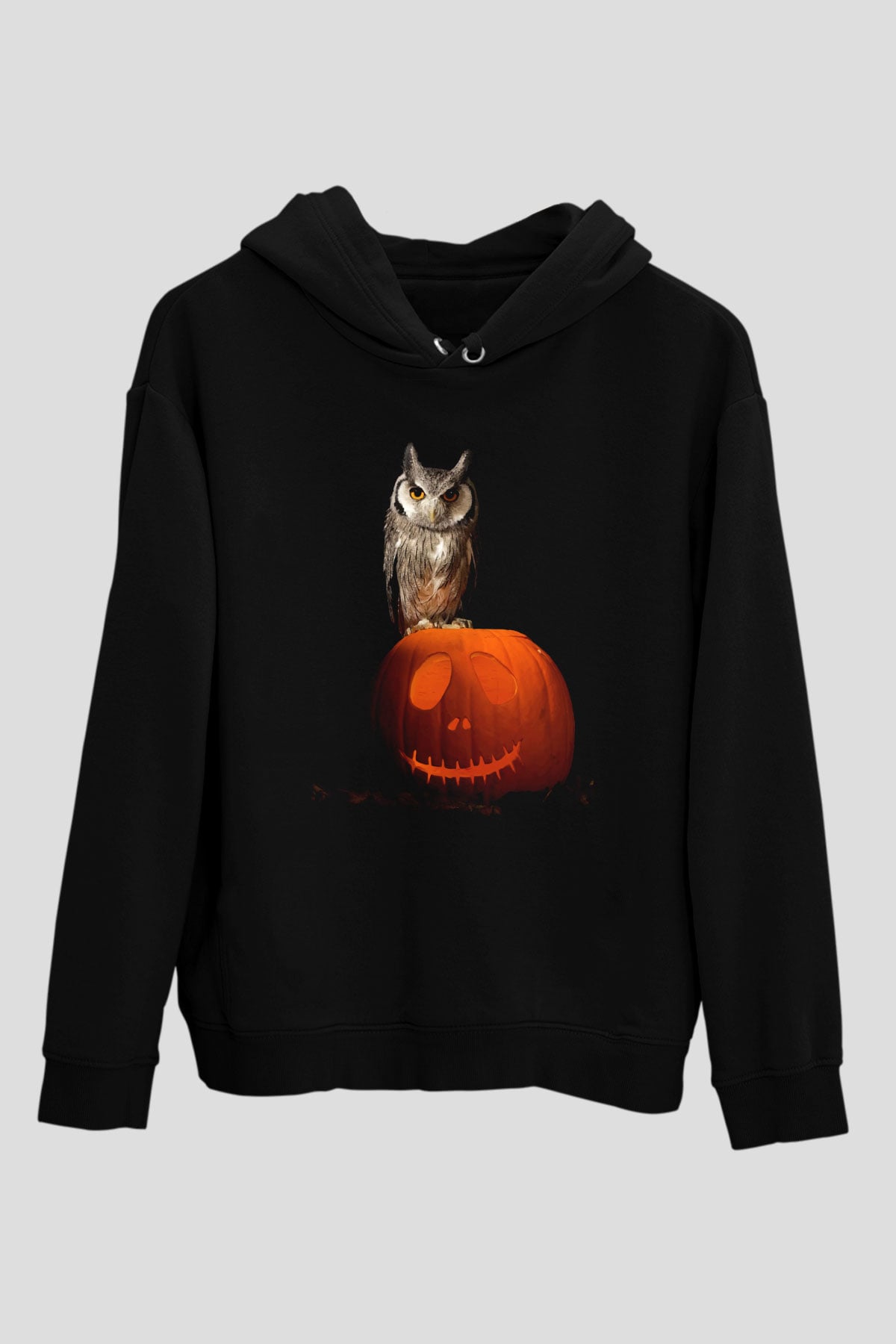 Baykuş Siyah Unisex Kapüşonlu Sweatshirt