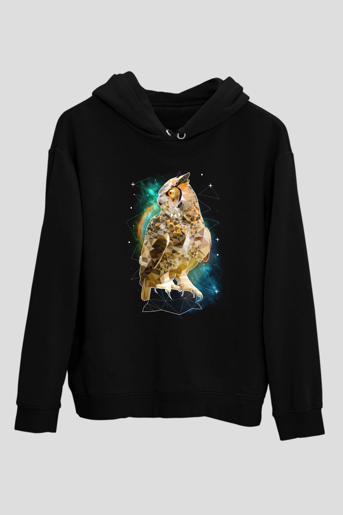 Baykuş Siyah Unisex Kapüşonlu Sweatshirt