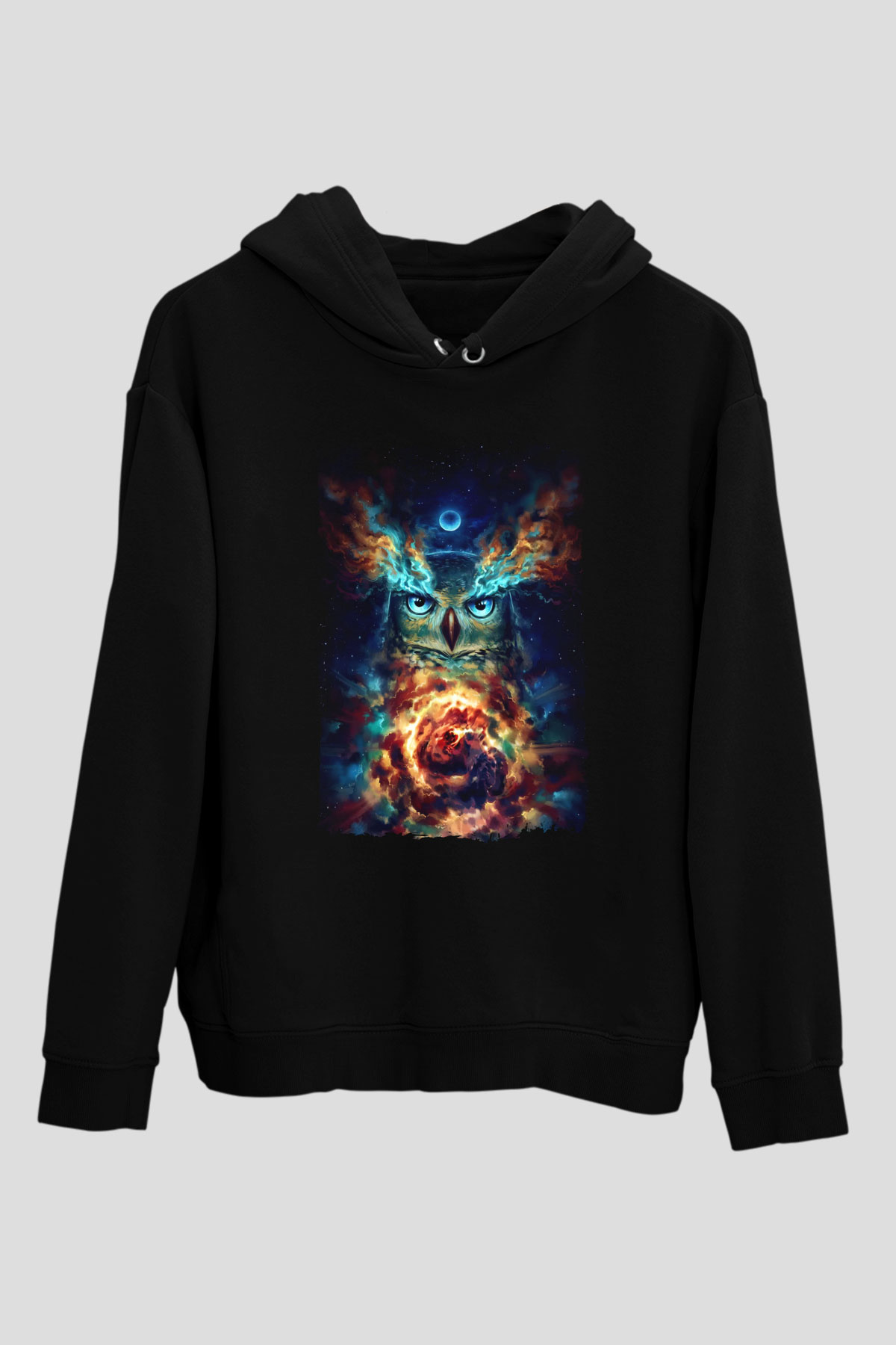 Baykuş Siyah Unisex Kapüşonlu Sweatshirt