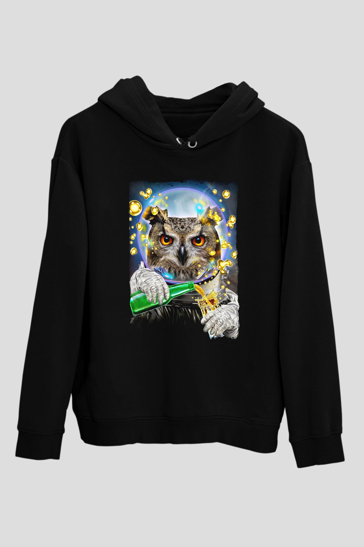Baykuş Siyah Unisex Kapüşonlu Sweatshirt