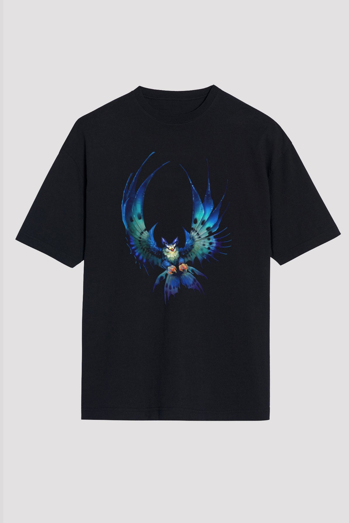 Baykuş Siyah Unisex Oversize Tişört T-Shirt