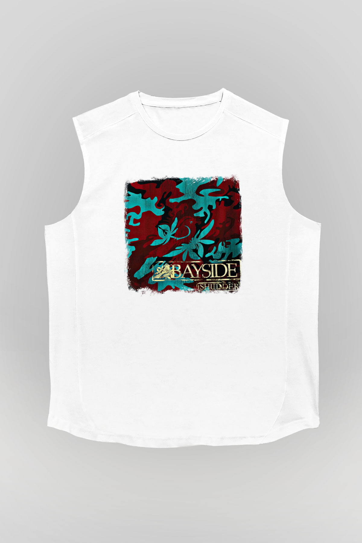 Bayside Baskılı Unisex Beyaz Kolsuz Tişört