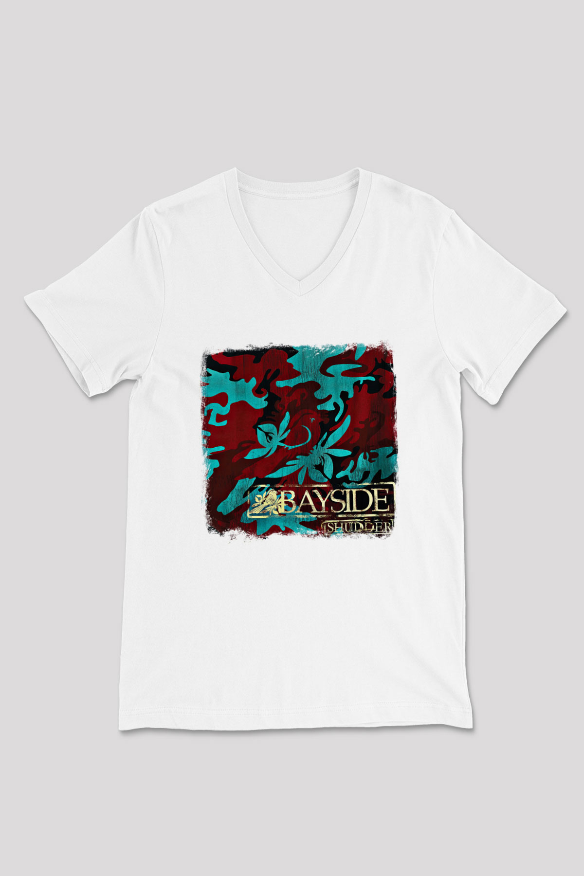 Bayside Baskılı Unisex Beyaz V Yaka Tişört