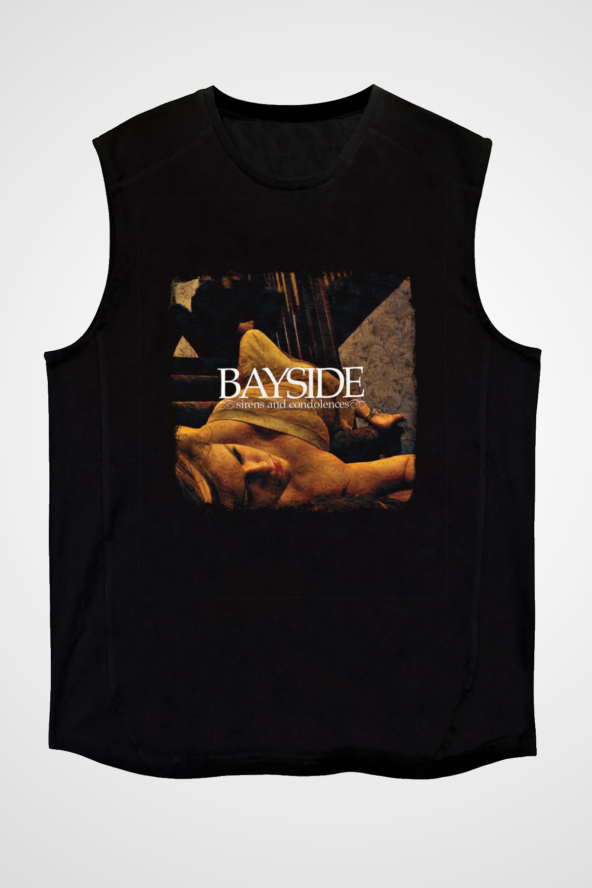 Bayside Baskılı Unisex Siyah Kolsuz Tişört