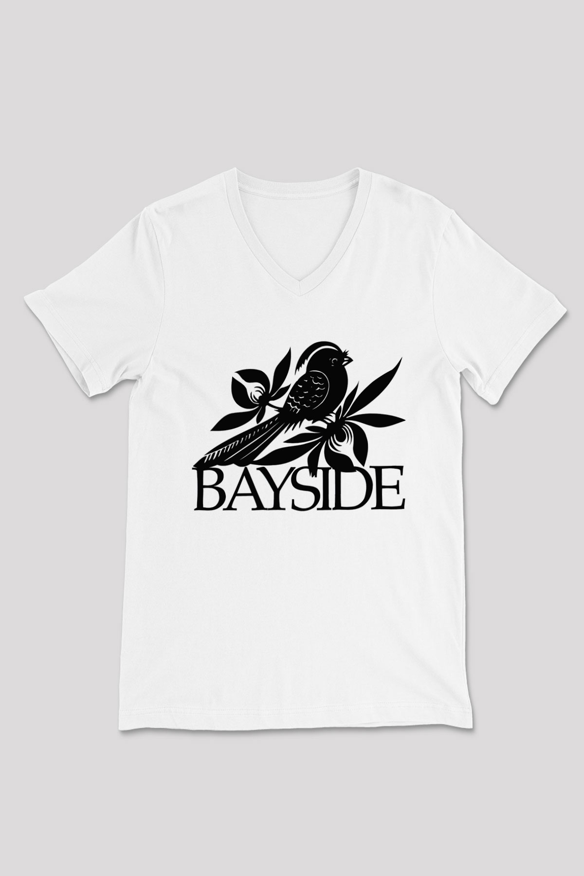 Bayside Beyaz Unisex V Yaka Tişört