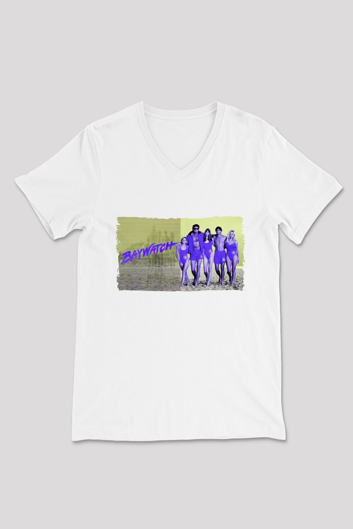 Baywatch Beyaz Unisex V Yaka Tişört