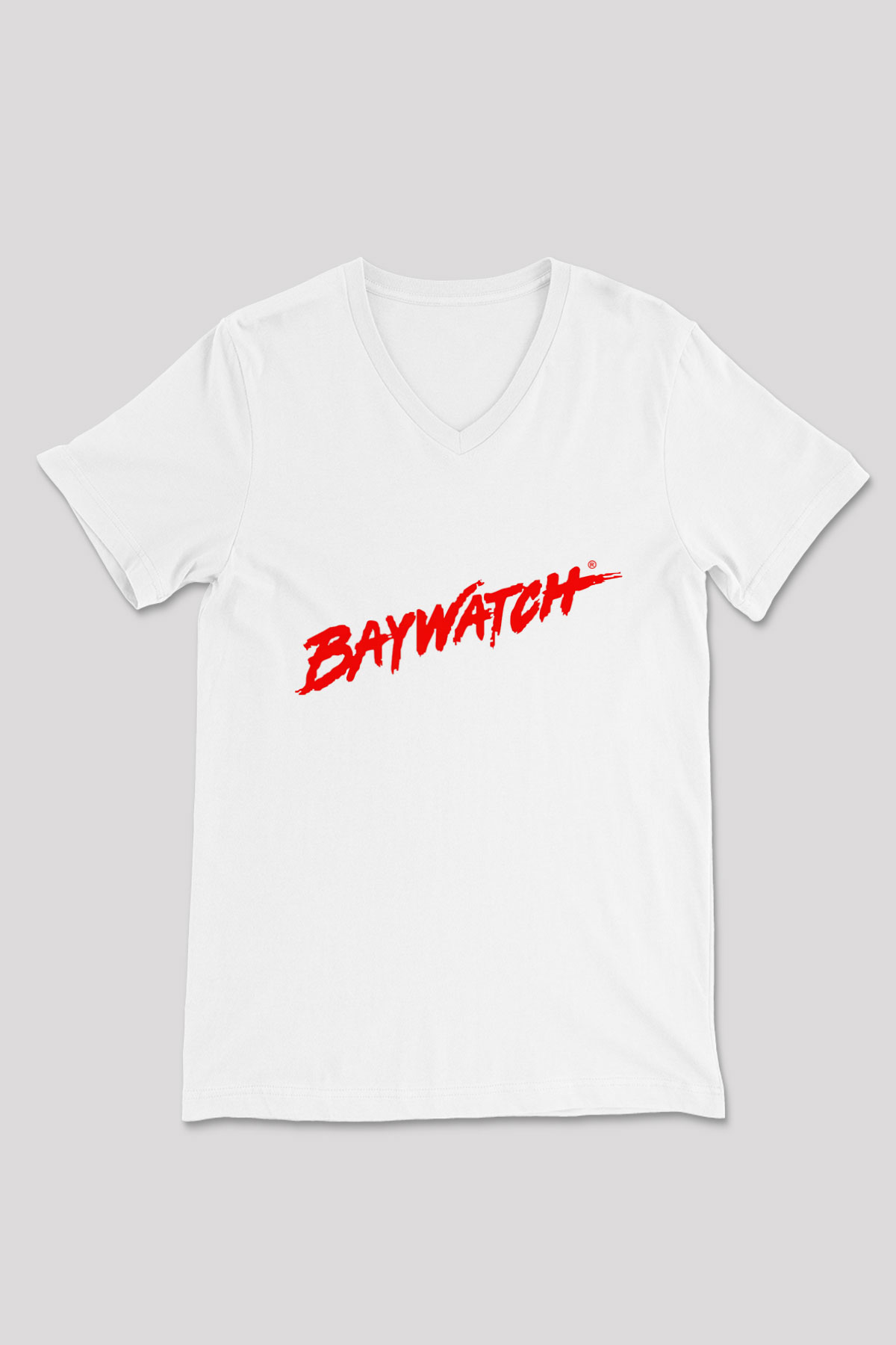 Baywatch Beyaz Unisex V Yaka Tişört T-Shirt