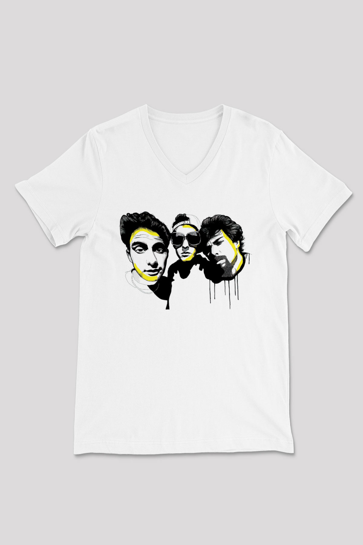 Beastie Boys Beyaz Unisex V Yaka Tişört T-Shirt