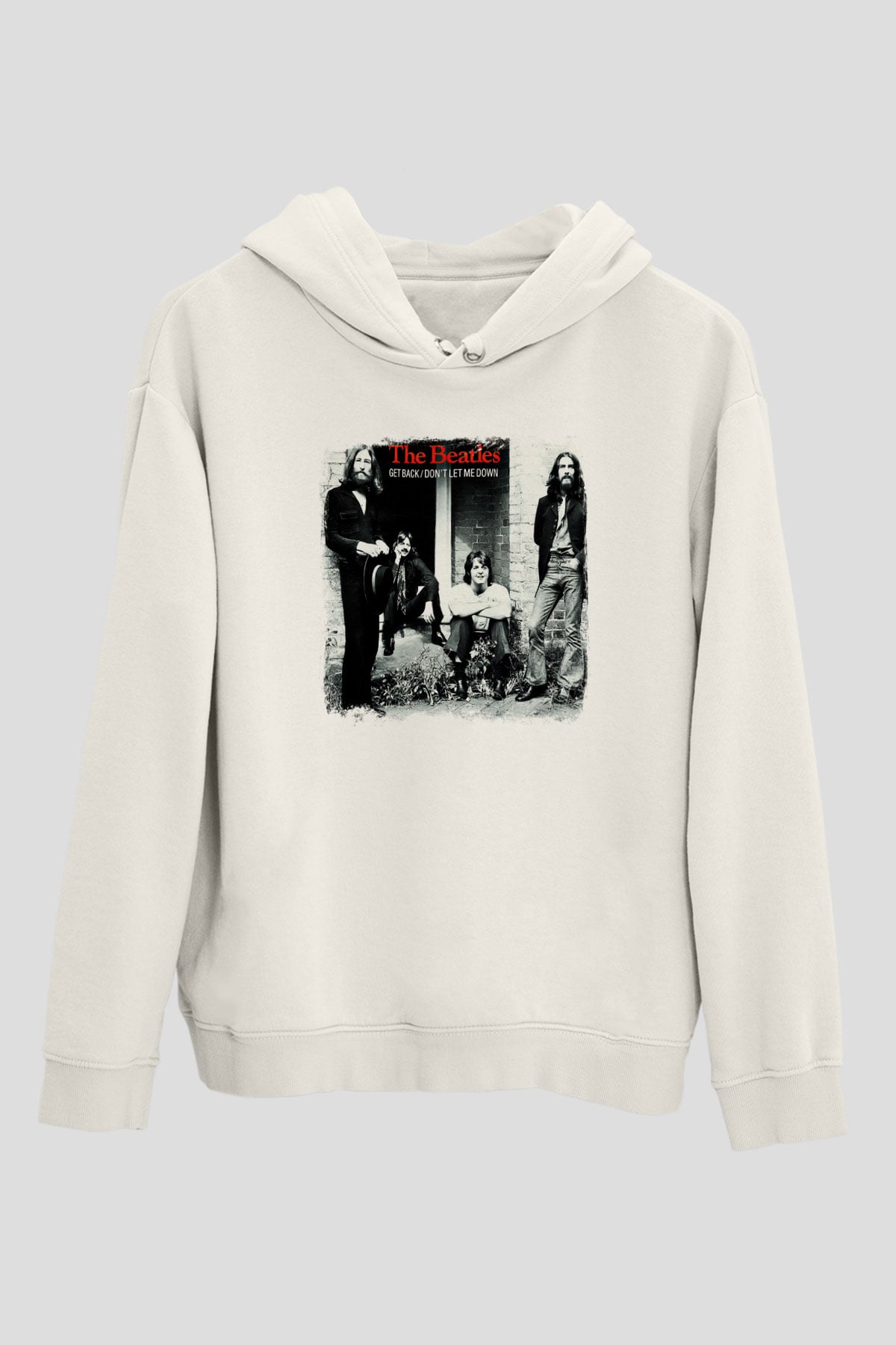 Beatles Baskılı Unisex Beyaz Hoodie