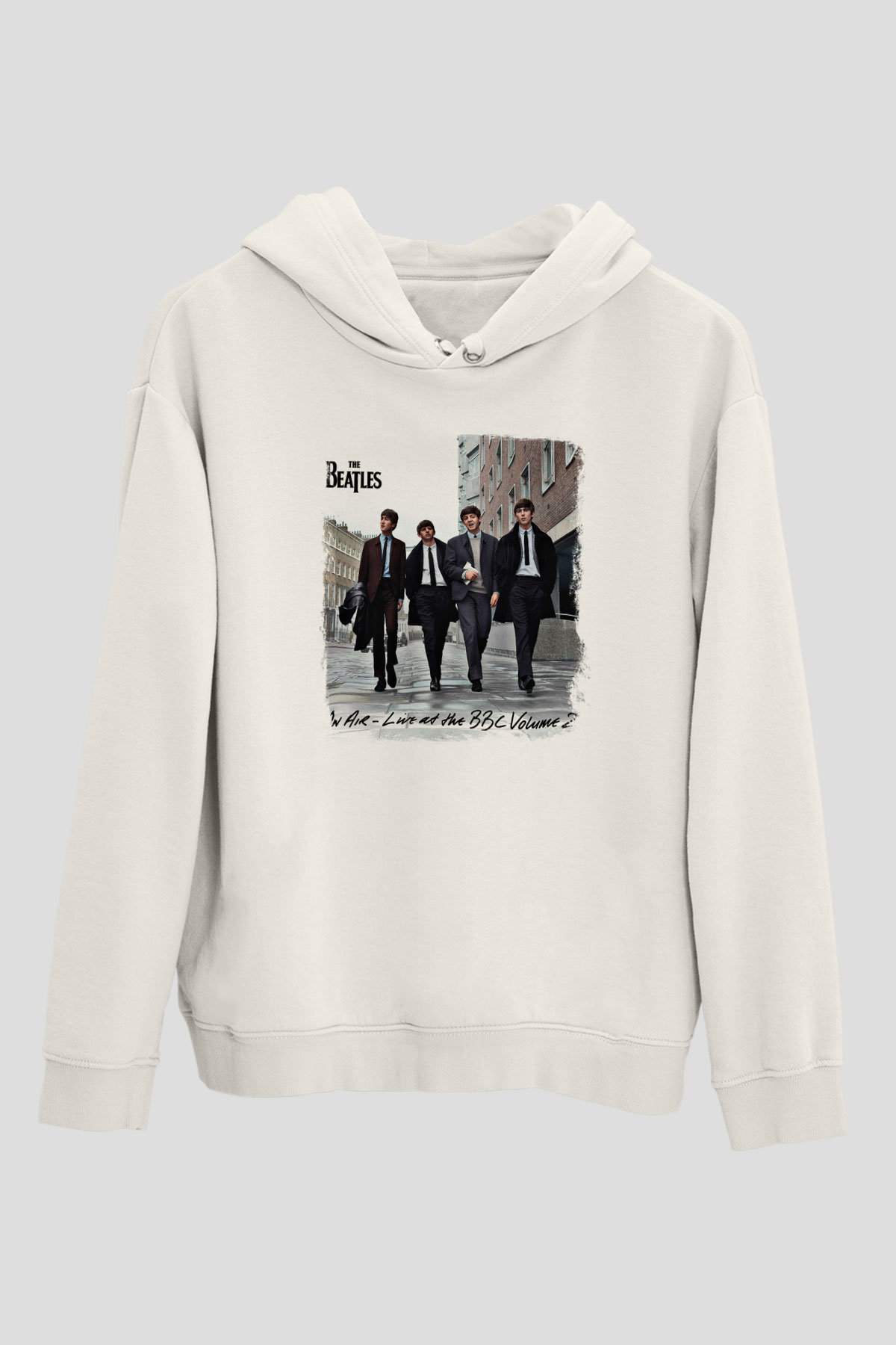 Beatles Baskılı Unisex Beyaz Hoodie