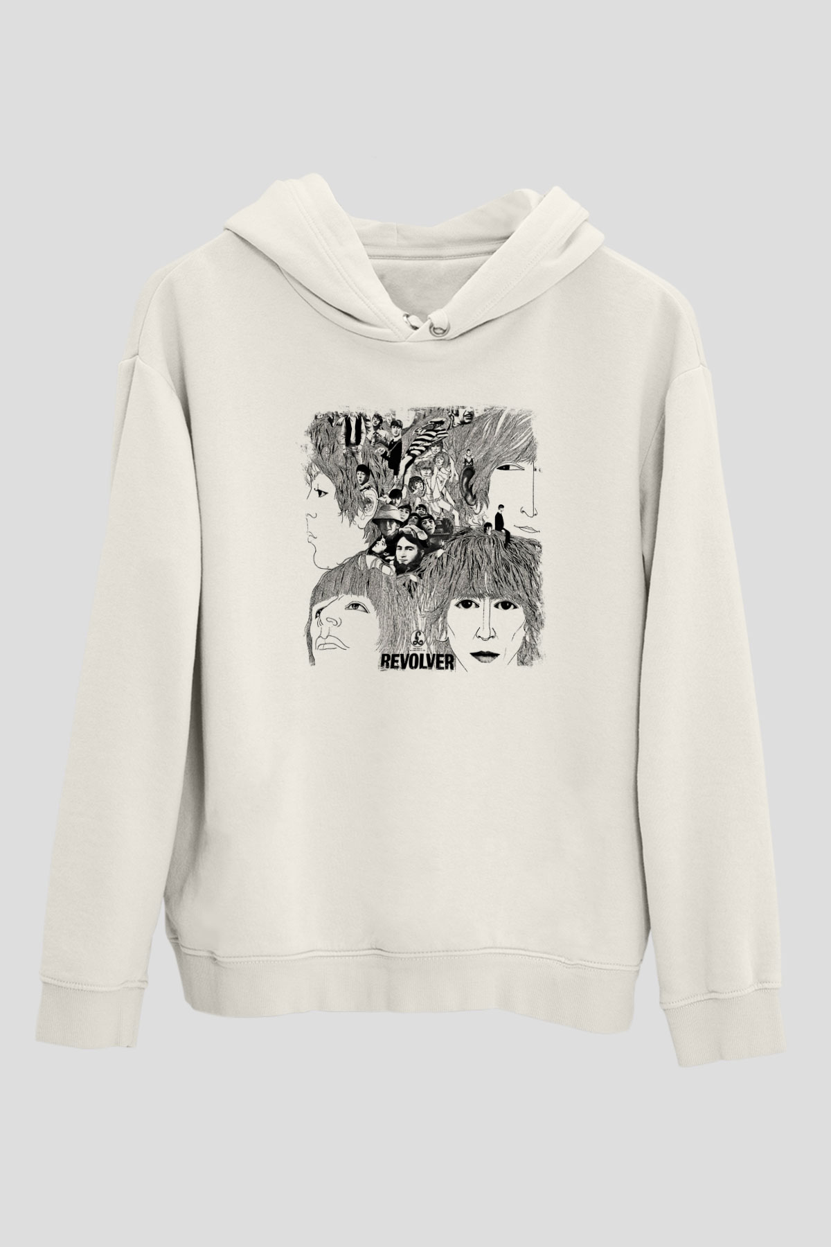 Beatles Baskılı Unisex Beyaz Hoodie