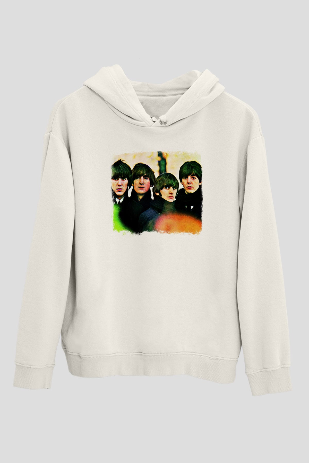 Beatles Baskılı Unisex Beyaz Hoodie