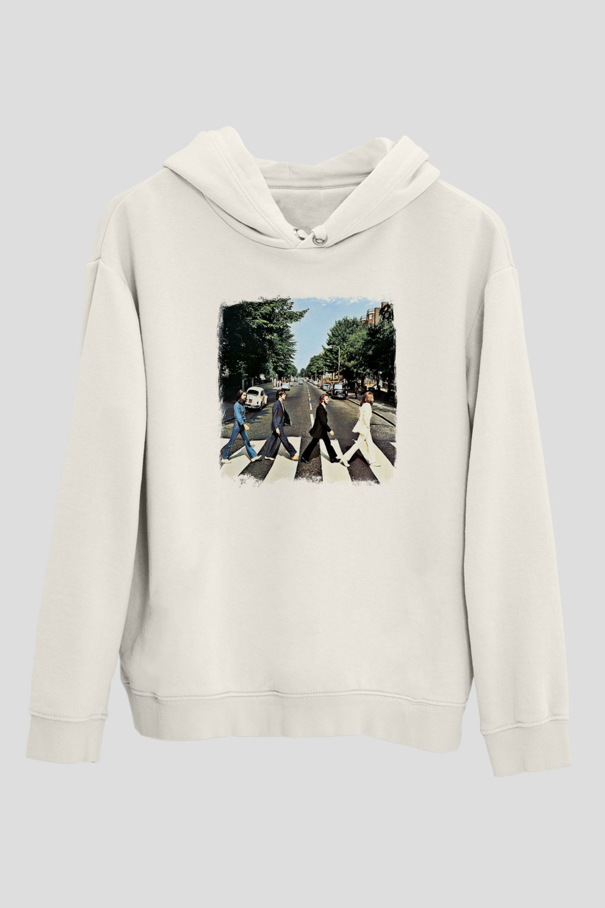 Beatles Baskılı Unisex Beyaz Hoodie