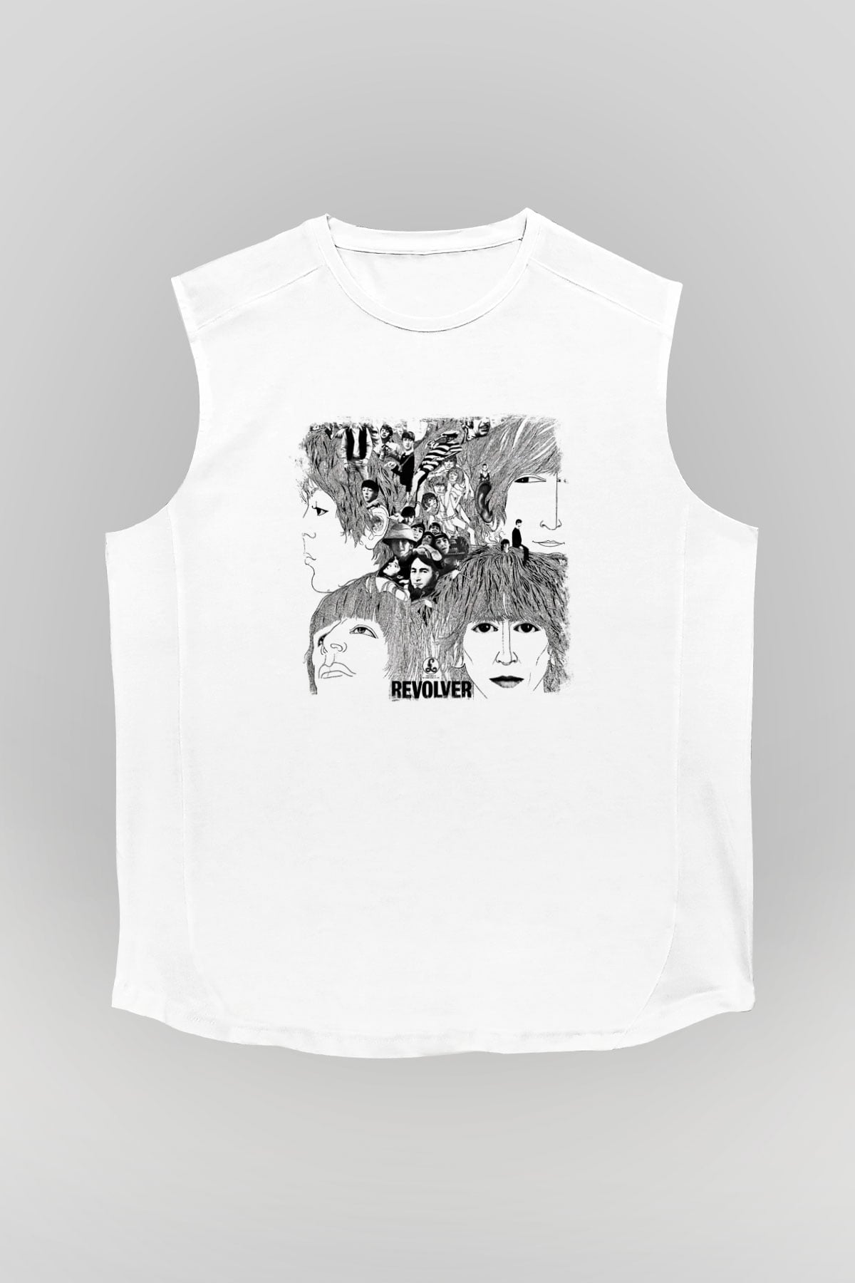 Beatles Baskılı Unisex Beyaz Kolsuz Tişört