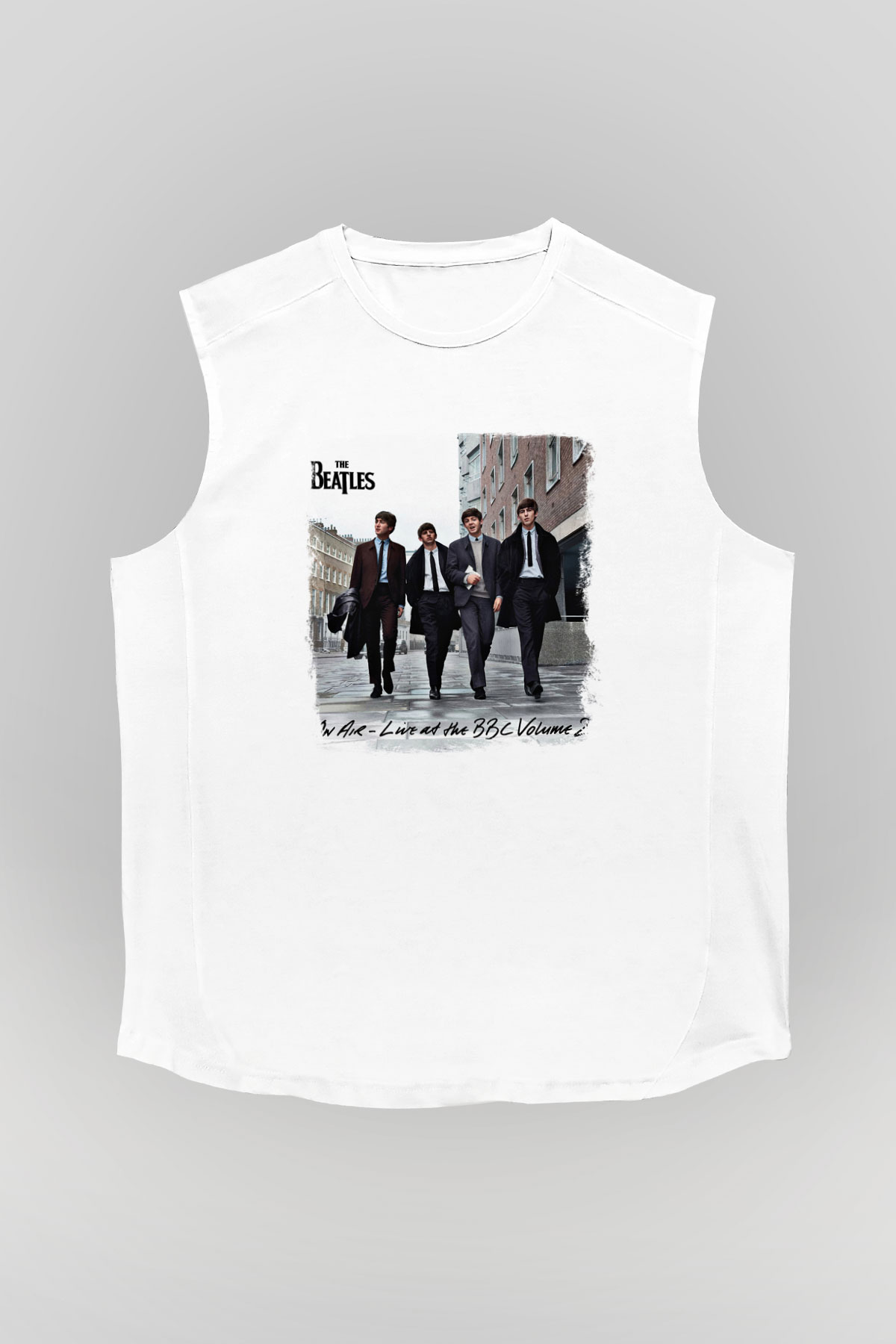 Beatles Baskılı Unisex Beyaz Kolsuz Tişört
