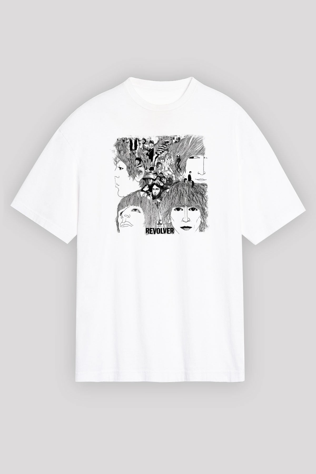 Beatles Baskılı Unisex Beyaz Oversize Tişört