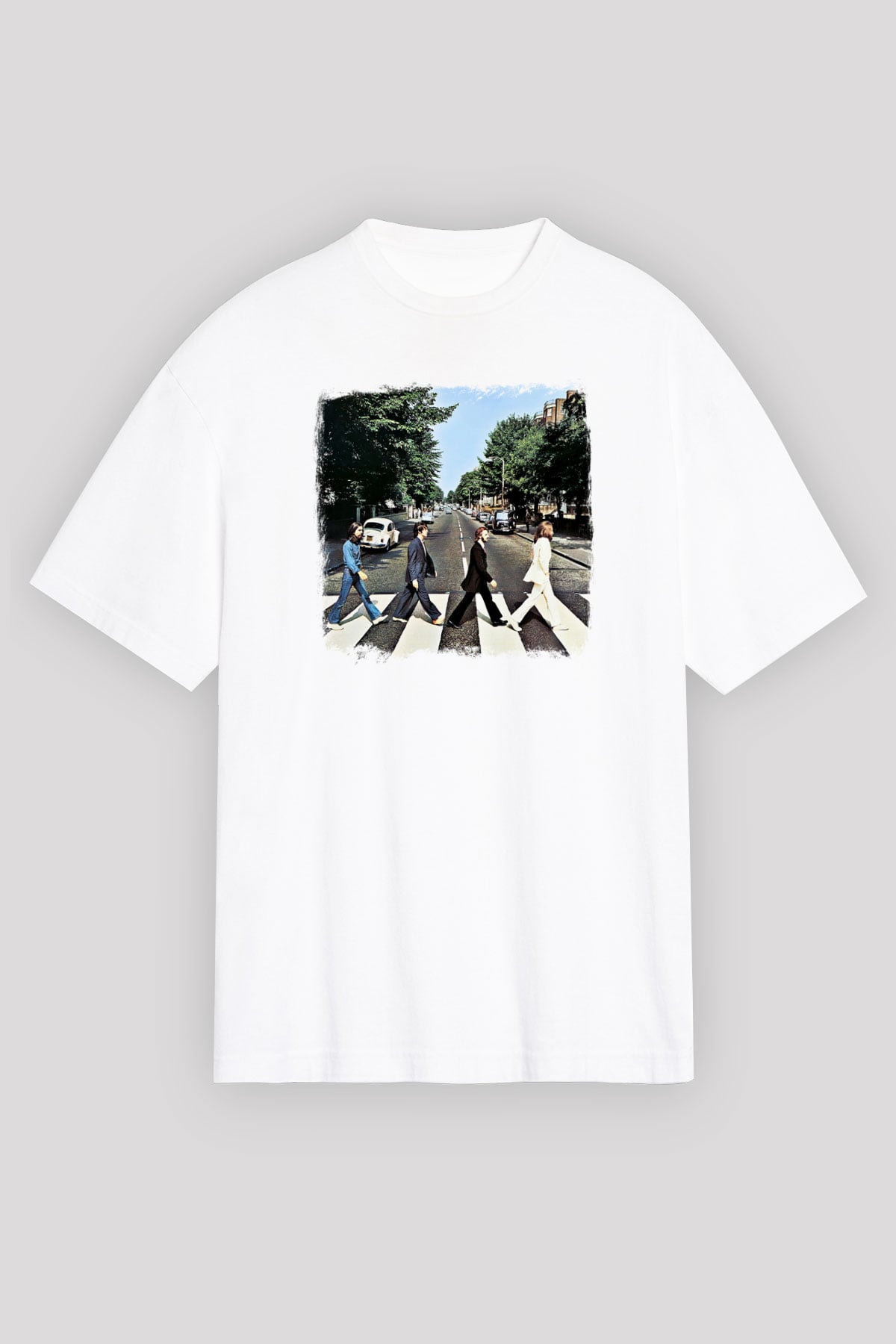 Beatles Baskılı Unisex Beyaz Oversize Tişört