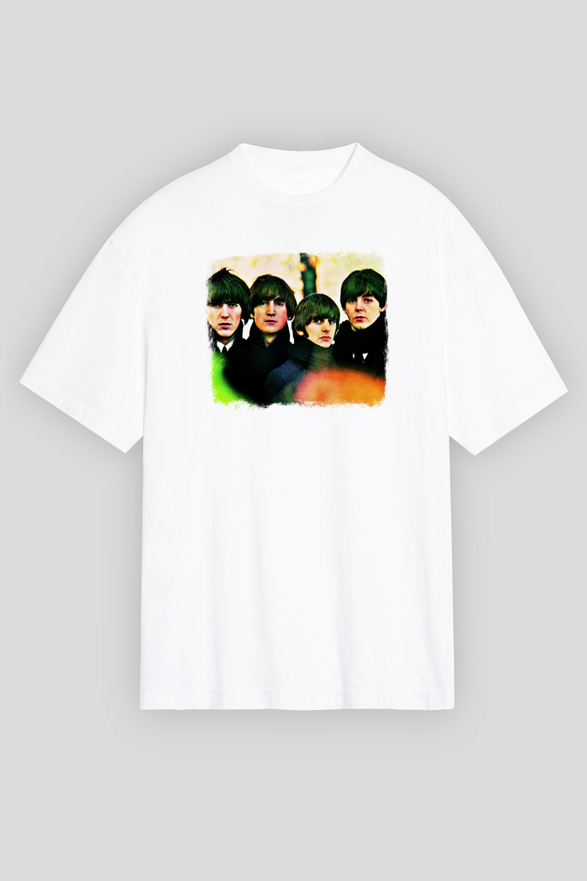 Beatles Baskılı Unisex Beyaz Oversize Tişört