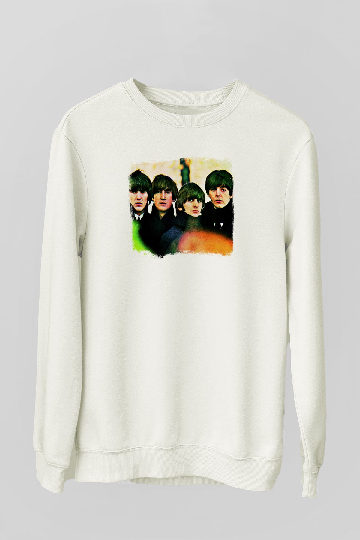 Beatles Baskılı Unisex Beyaz Sweatshirt