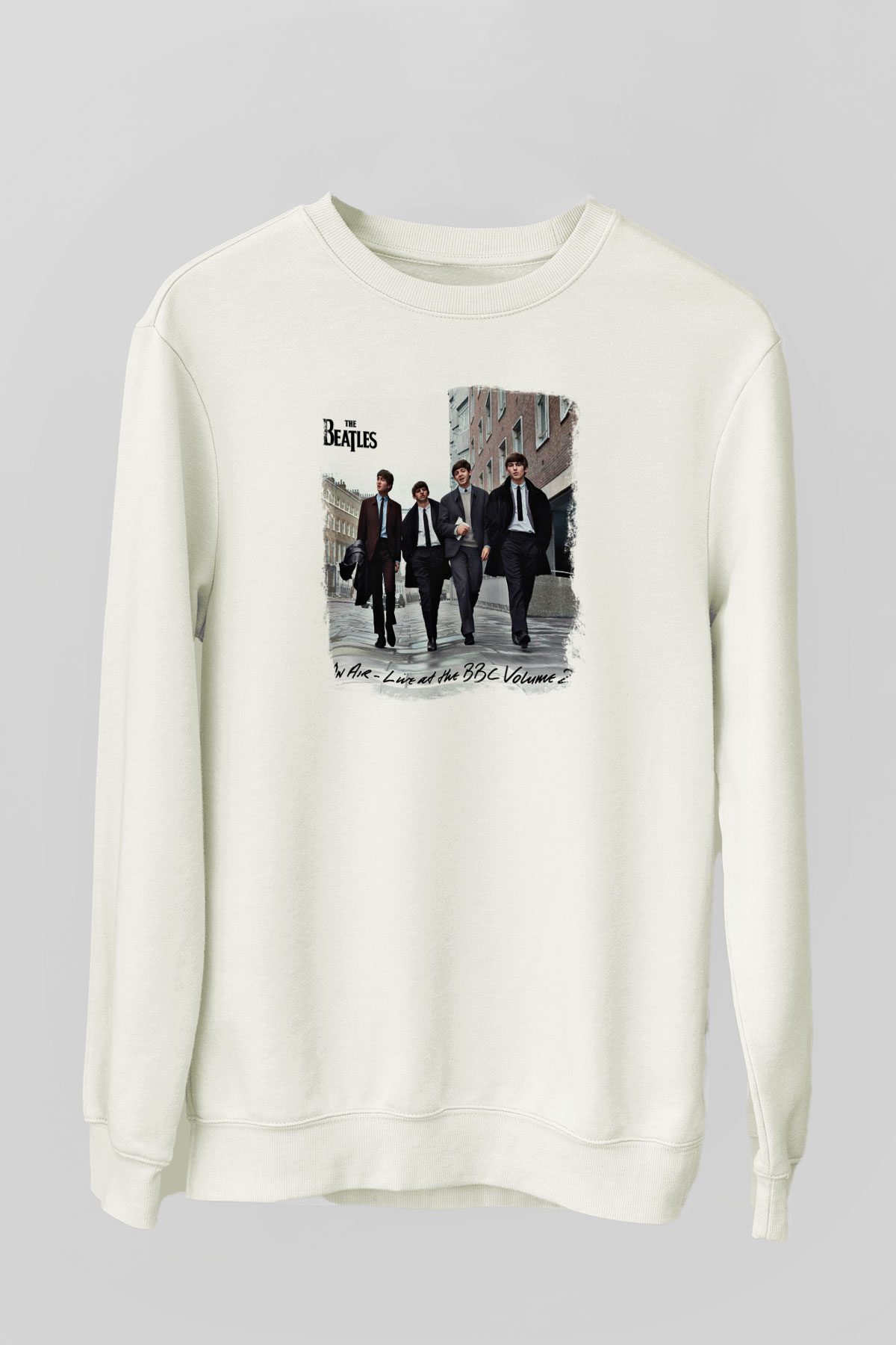 Beatles Baskılı Unisex Beyaz Sweatshirt