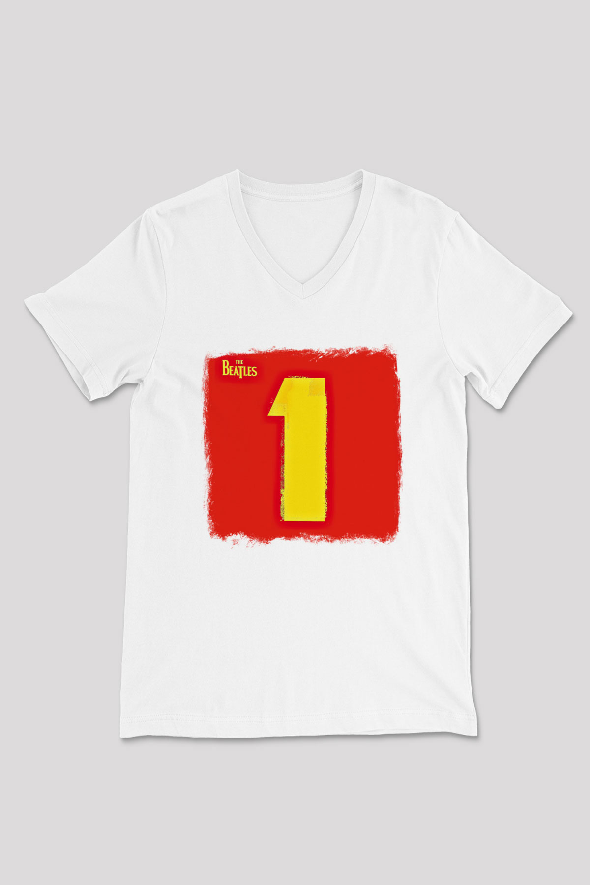 Beatles Baskılı Unisex Beyaz V Yaka Tişört