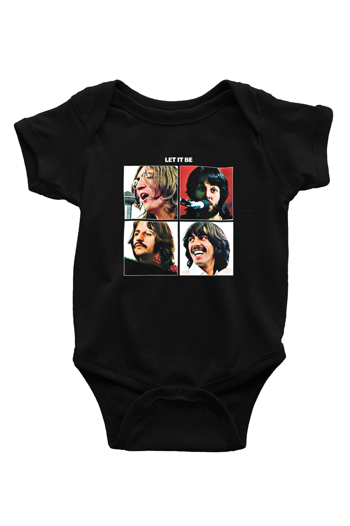 Beatles Baskılı Unisex Siyah Bebek Body - Zıbın