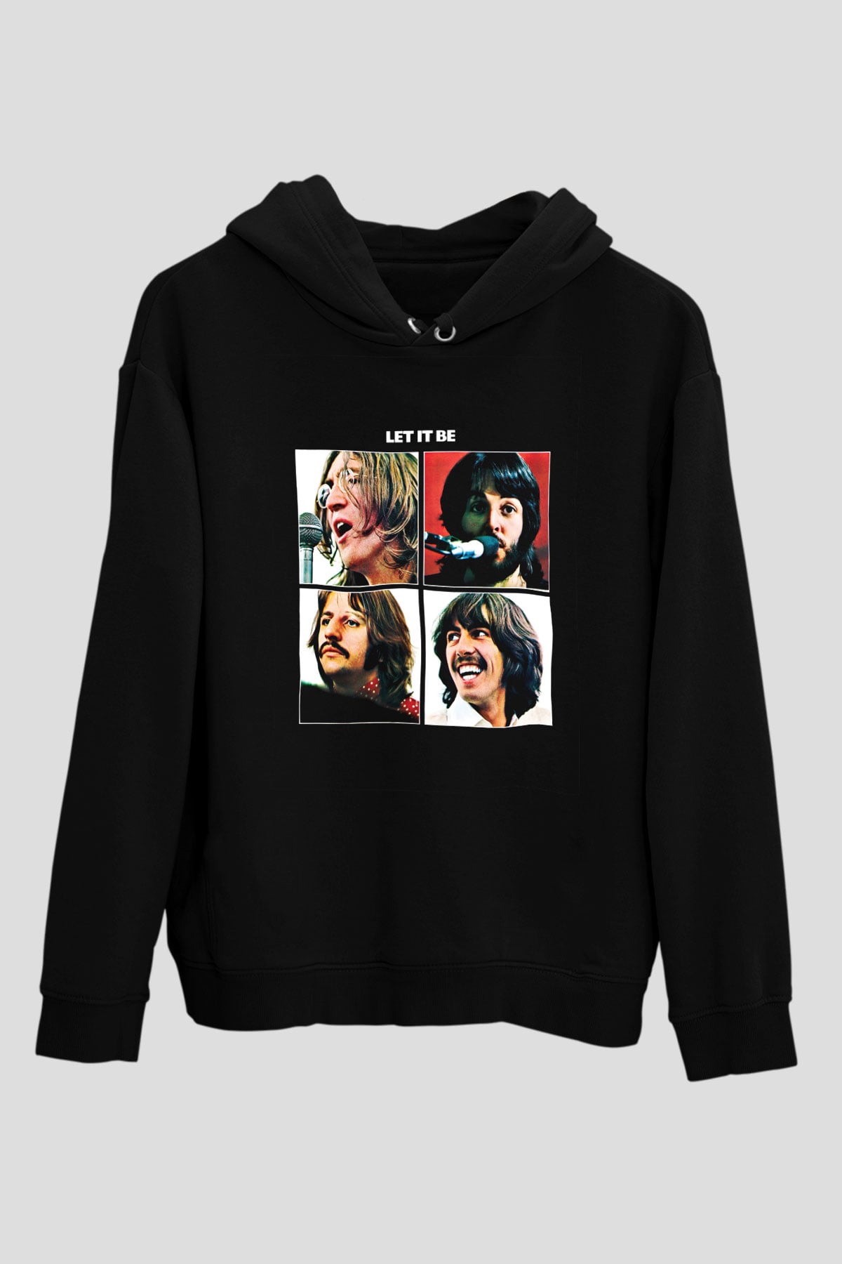 Beatles Baskılı Unisex Siyah Hoodie