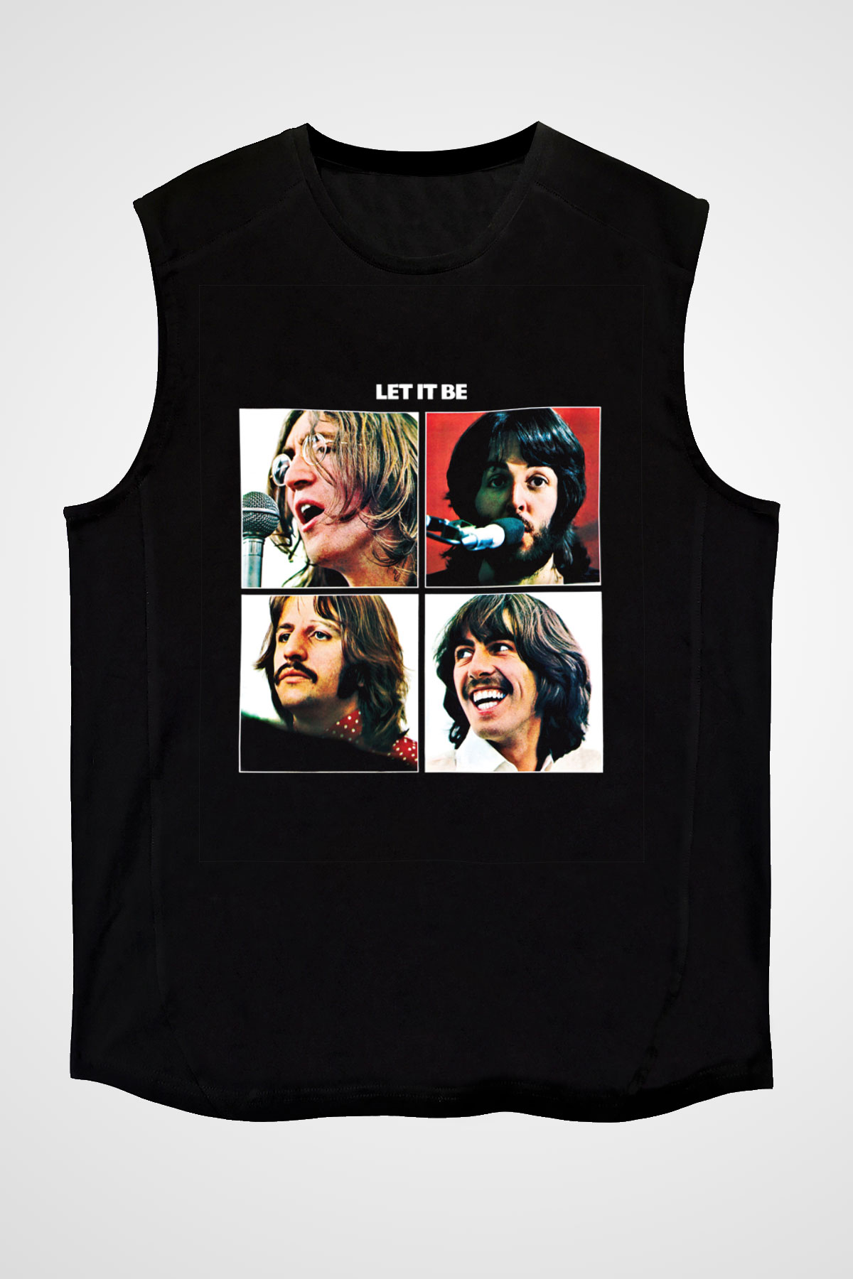 Beatles Baskılı Unisex Siyah Kolsuz Tişört